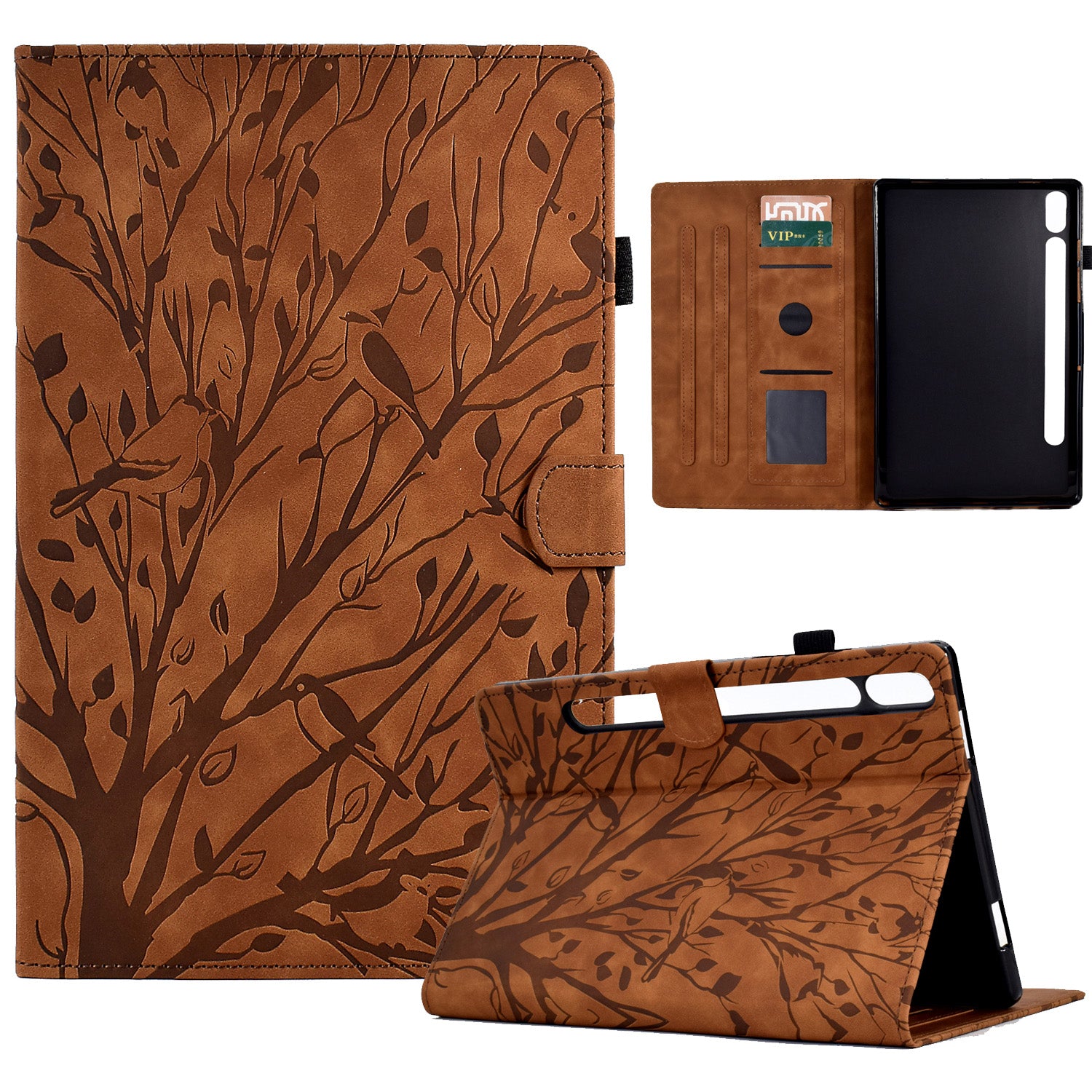 For Samsung Galaxy Tab S8 X700 X706 / S7 T870 T875 Card Holder Stand Tablet Case Imprinted Tree Leather Cover