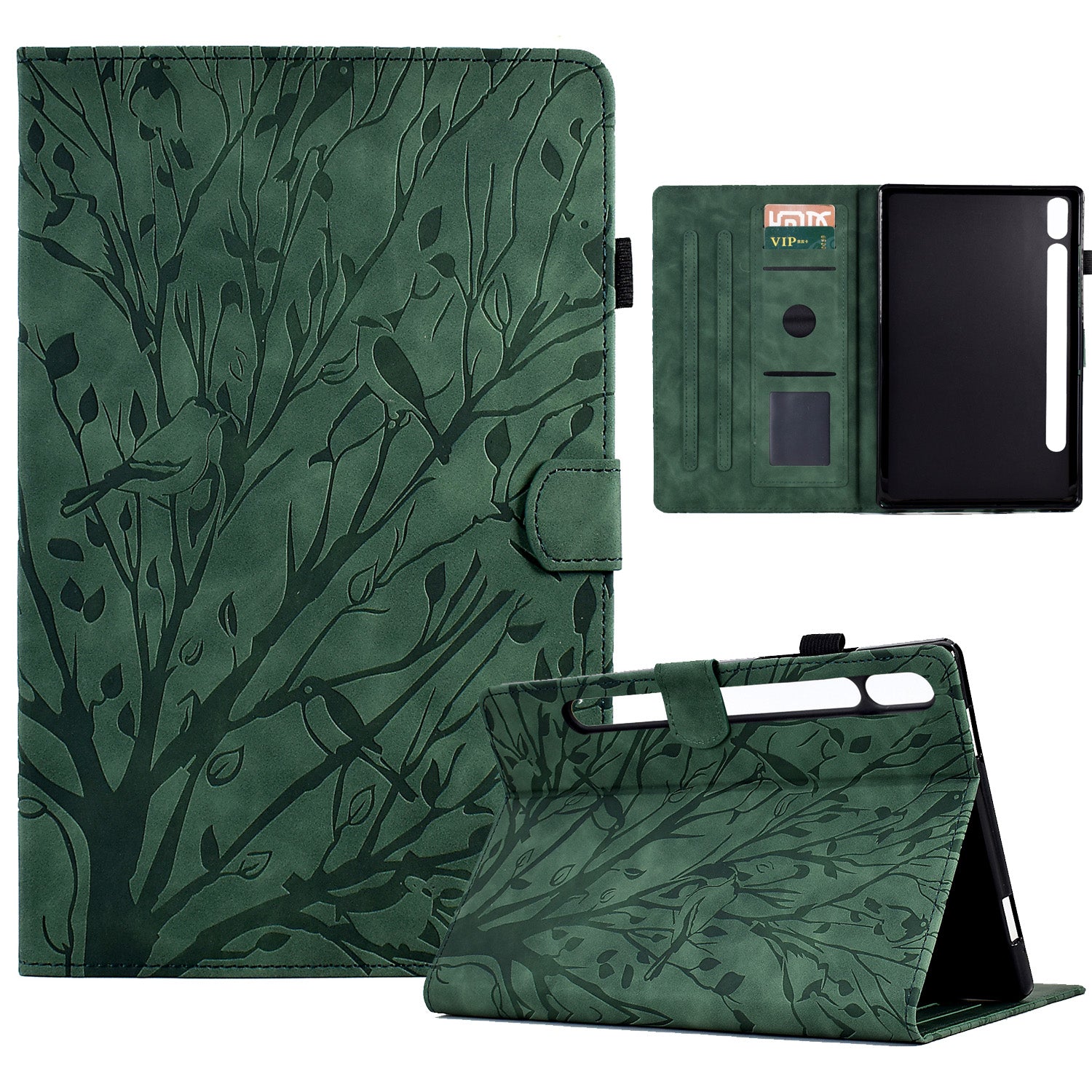 For Samsung Galaxy Tab S8 X700 X706 / S7 T870 T875 Card Holder Stand Tablet Case Imprinted Tree Leather Cover