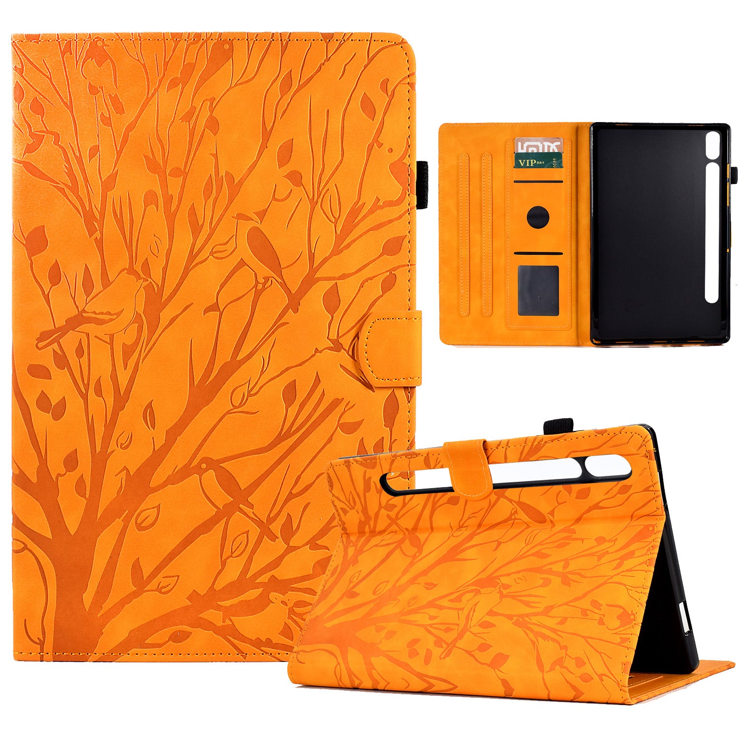 For Samsung Galaxy Tab S8 X700 X706 / S7 T870 T875 Card Holder Stand Tablet Case Imprinted Tree Leather Cover