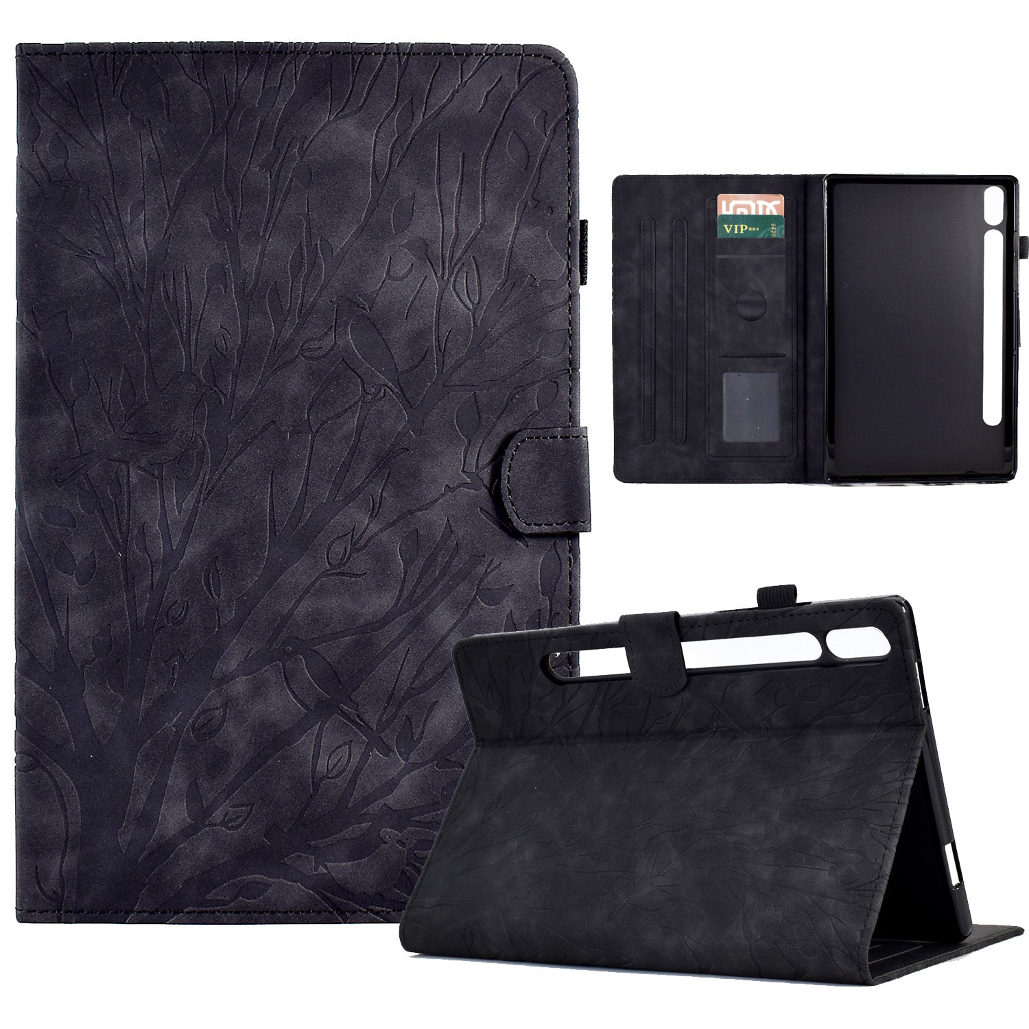 For Samsung Galaxy Tab S8 X700 X706 / S7 T870 T875 Card Holder Stand Tablet Case Imprinted Tree Leather Cover