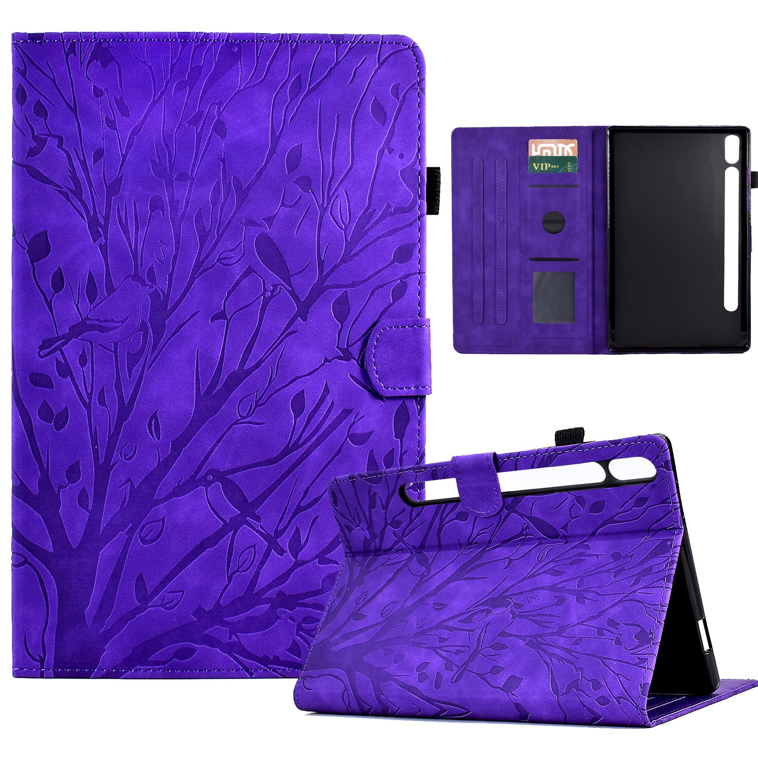 For Samsung Galaxy Tab S8 X700 X706 / S7 T870 T875 Card Holder Stand Tablet Case Imprinted Tree Leather Cover