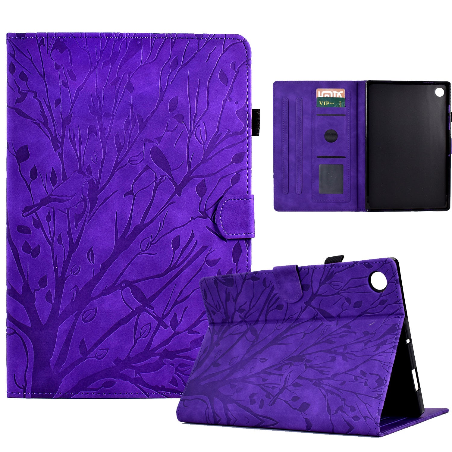 For Samsung Galaxy Tab A8 10.5 (2021) X200 X205 / (2022) Stand Tablet Case Leather Card Holder Imprinted Tree Cover