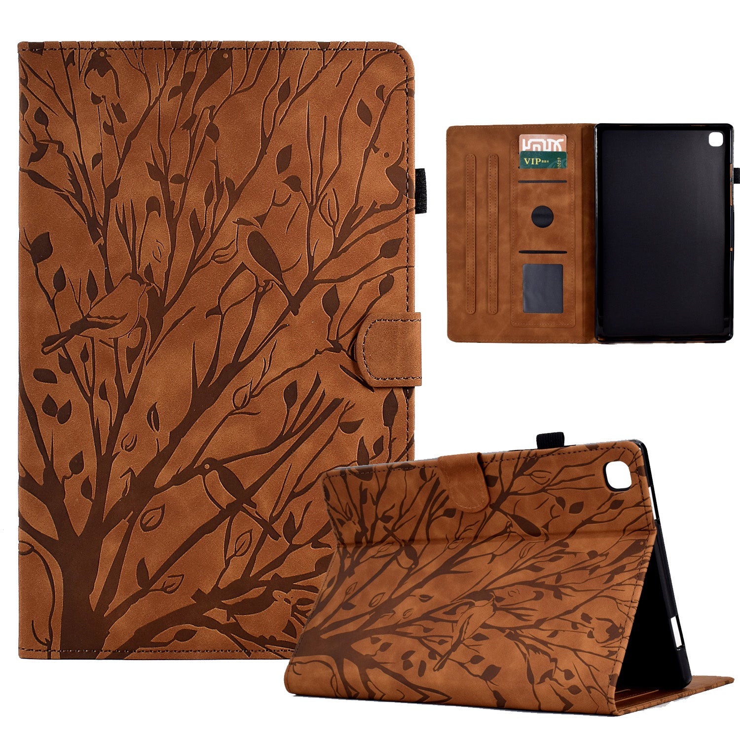 For Samsung Galaxy Tab A 10.1 (2019) T510 T515 Tablet Cover PU Leather Stand Card Holder Imprinted Tree Case