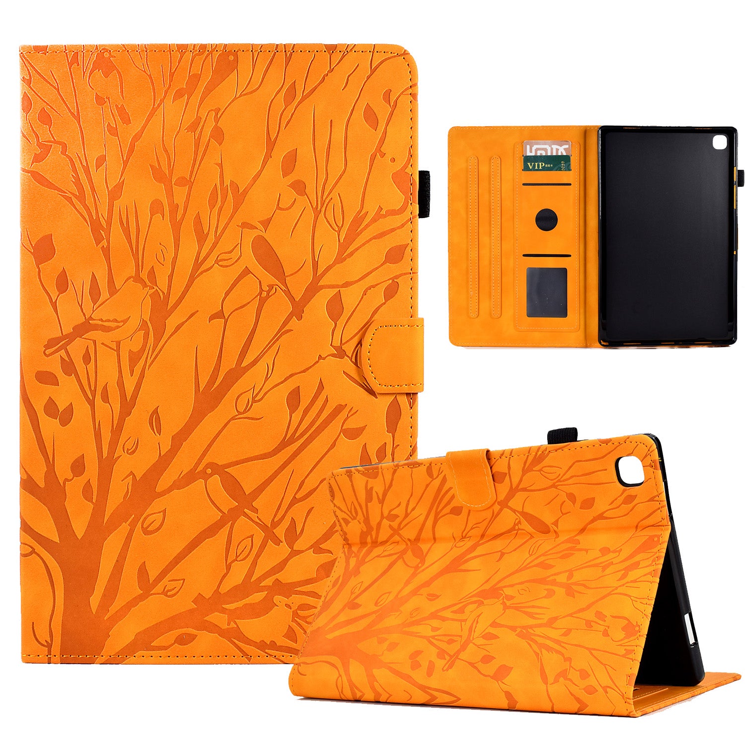 For Samsung Galaxy Tab A 10.1 (2019) T510 T515 Tablet Cover PU Leather Stand Card Holder Imprinted Tree Case