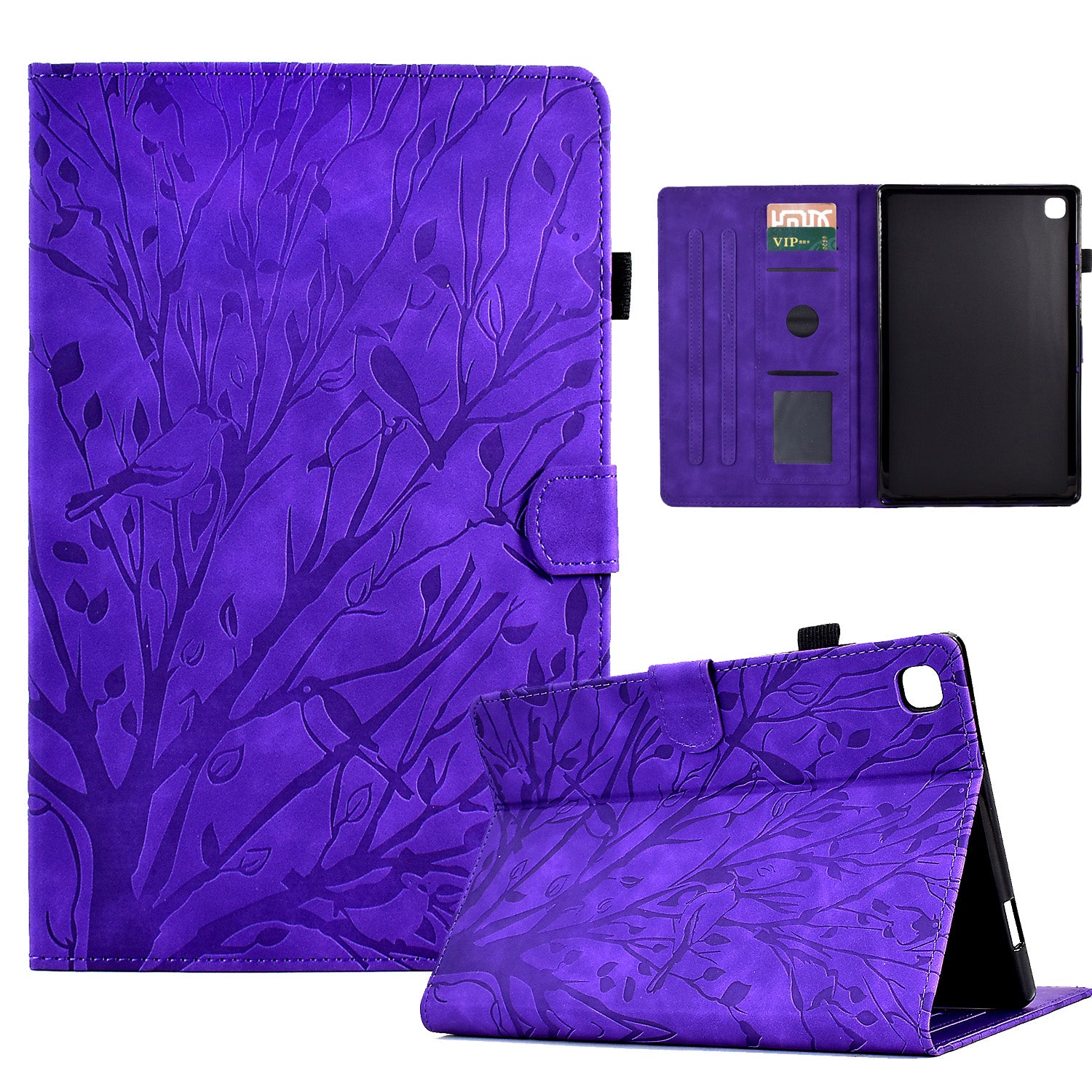 For Samsung Galaxy Tab A 10.1 (2019) T510 T515 Tablet Cover PU Leather Stand Card Holder Imprinted Tree Case