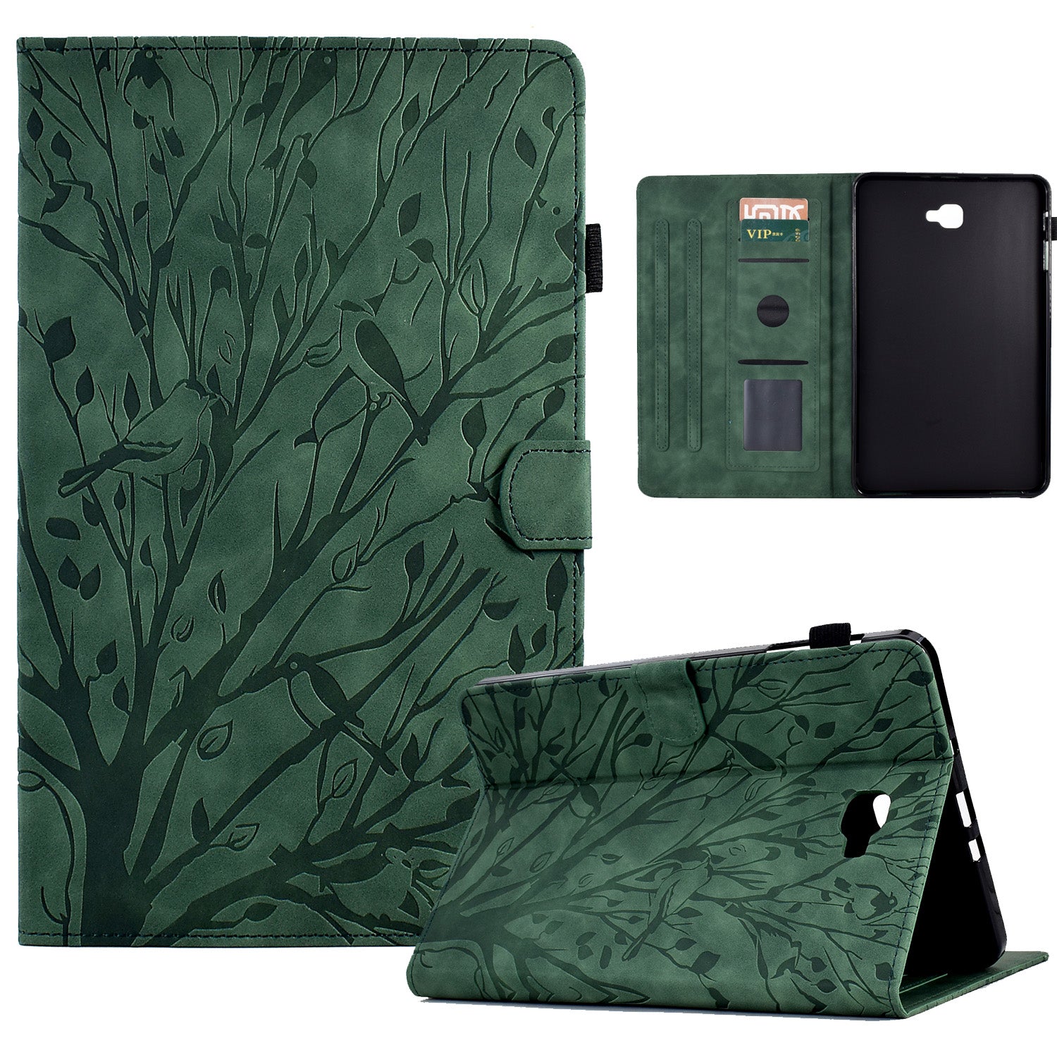 For Samsung Galaxy Tab A 10.1 (2016) T580 T585 PU Leather Tablet Stand Case Imprinted Tree Card Holder Cover