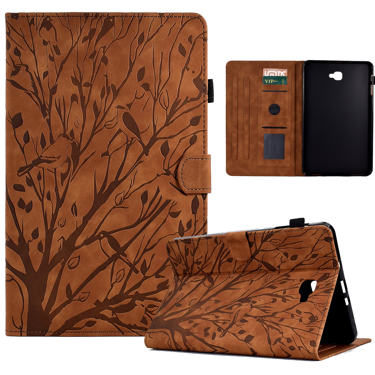 For Samsung Galaxy Tab A 10.1 (2016) T580 T585 PU Leather Tablet Stand Case Imprinted Tree Card Holder Cover