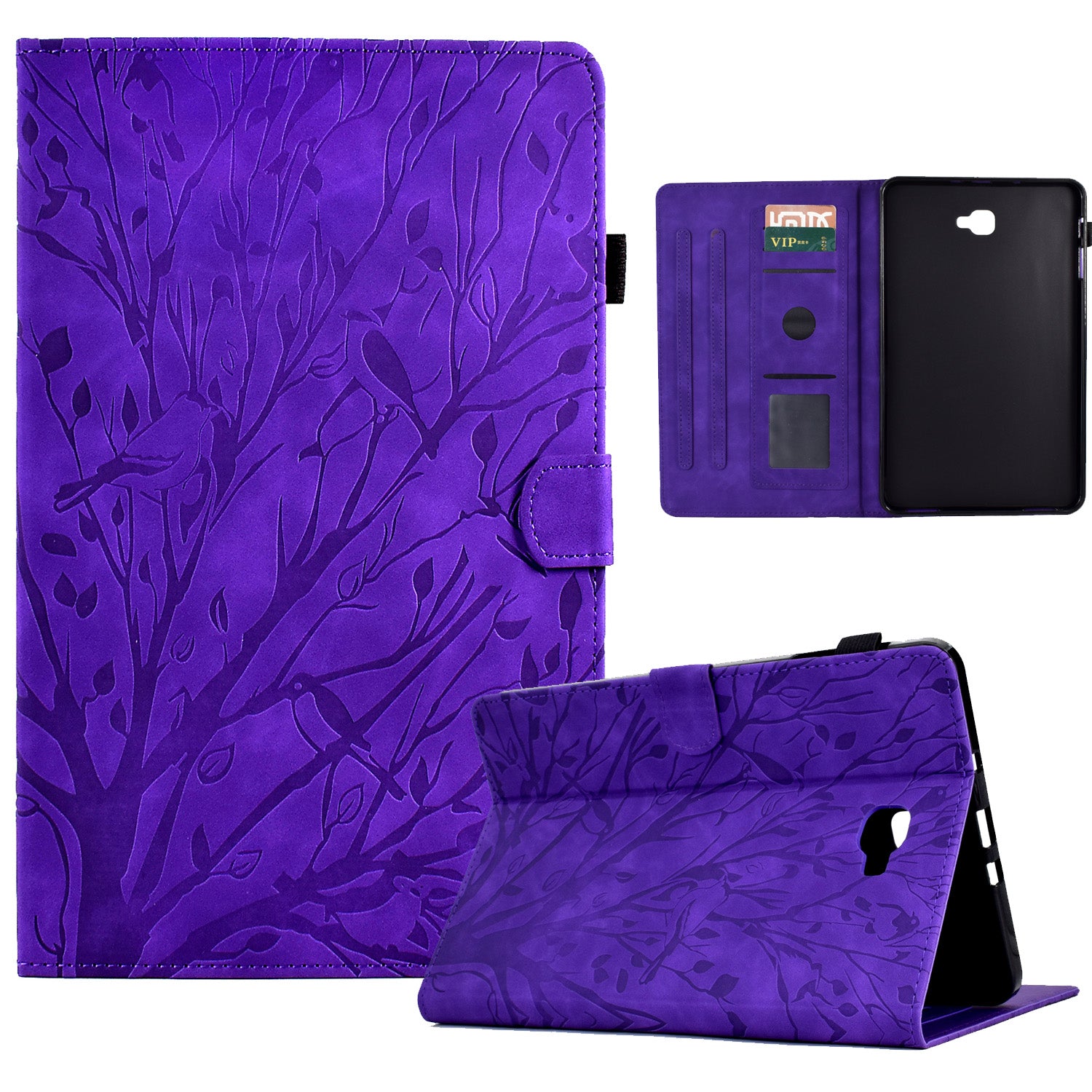 For Samsung Galaxy Tab A 10.1 (2016) T580 T585 PU Leather Tablet Stand Case Imprinted Tree Card Holder Cover