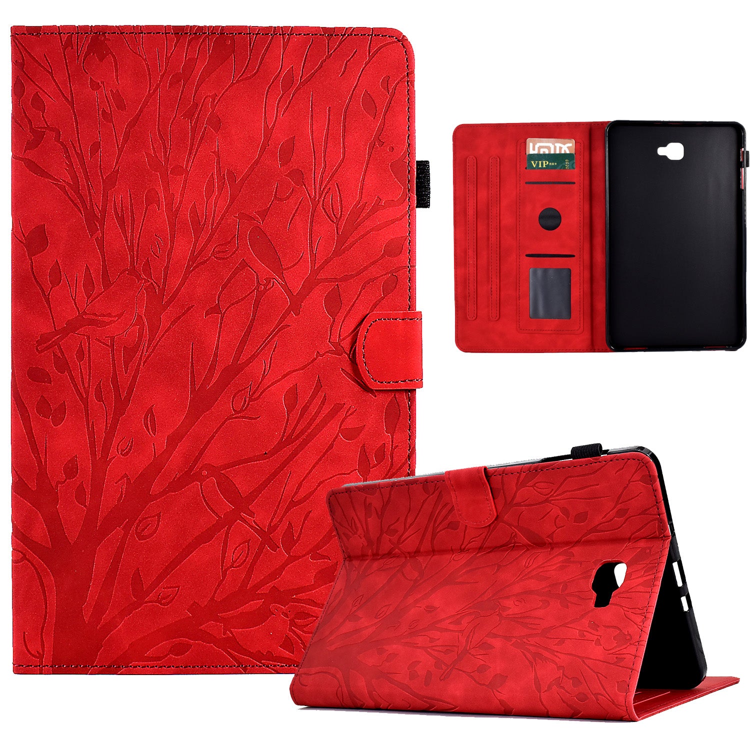 For Samsung Galaxy Tab A 10.1 (2016) T580 T585 PU Leather Tablet Stand Case Imprinted Tree Card Holder Cover