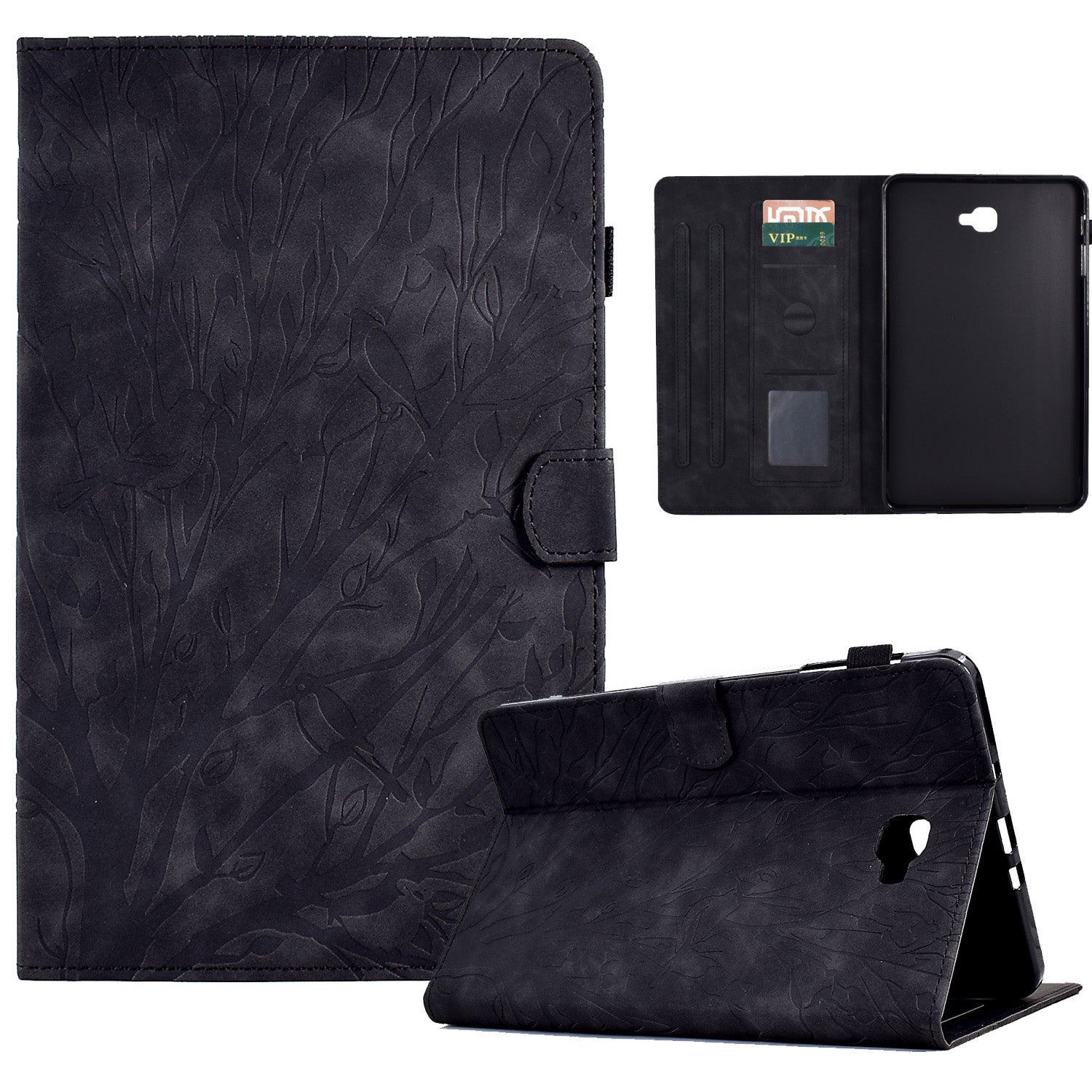 For Samsung Galaxy Tab A 10.1 (2016) T580 T585 PU Leather Tablet Stand Case Imprinted Tree Card Holder Cover