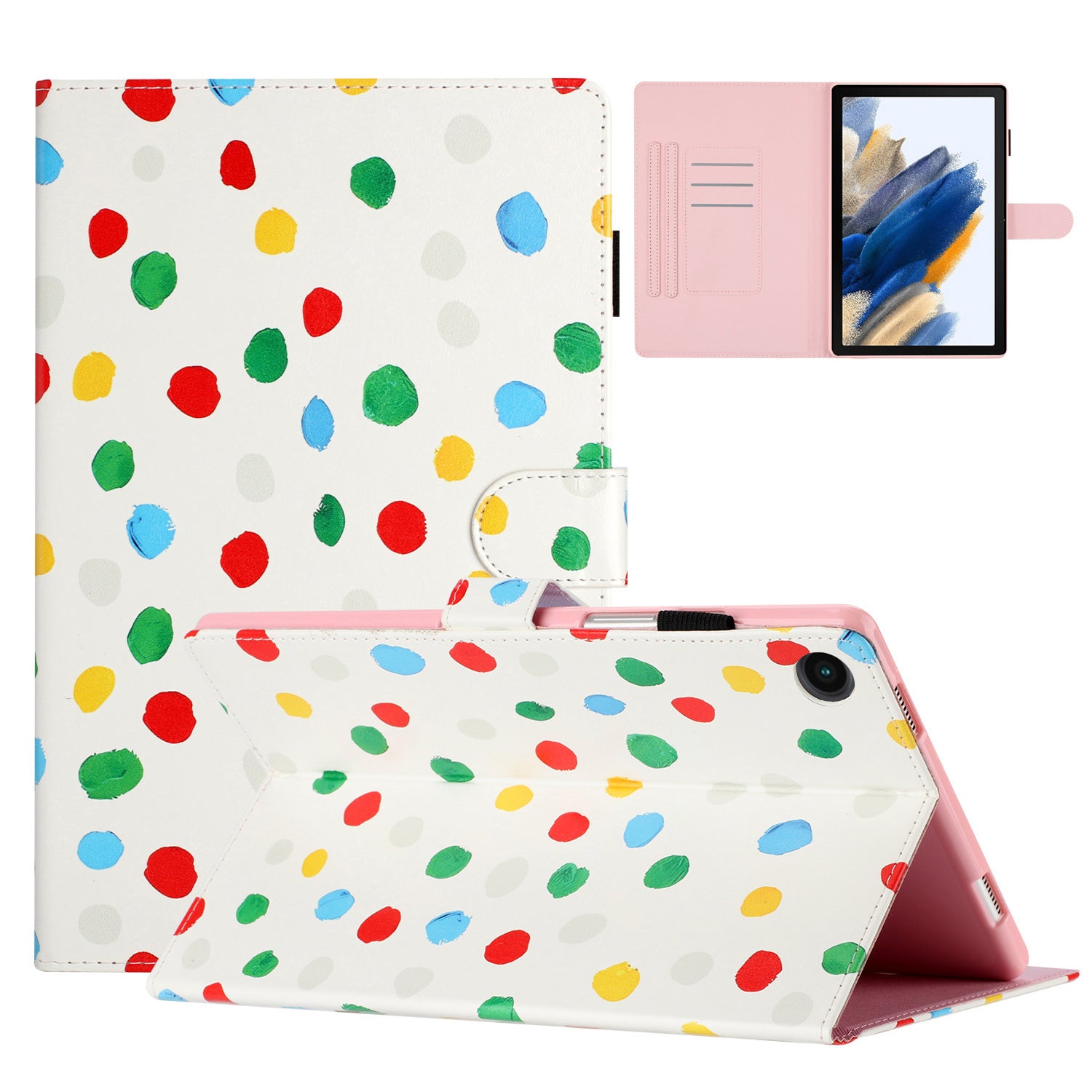 For Samsung Galaxy Tab A8 10.5 (2021) X200 / X205 Dots Pattern PU Leather Stand Case Card Holder Tablet Cover