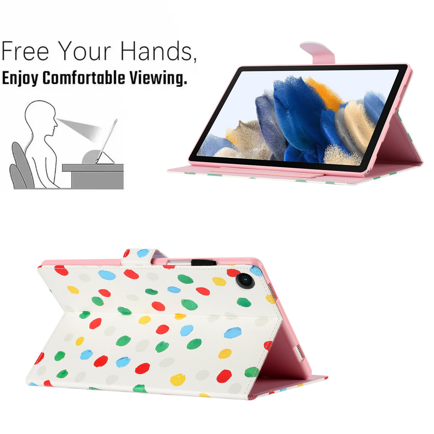 For Samsung Galaxy Tab A8 10.5 (2021) X200 / X205 Dots Pattern PU Leather Stand Case Card Holder Tablet Cover