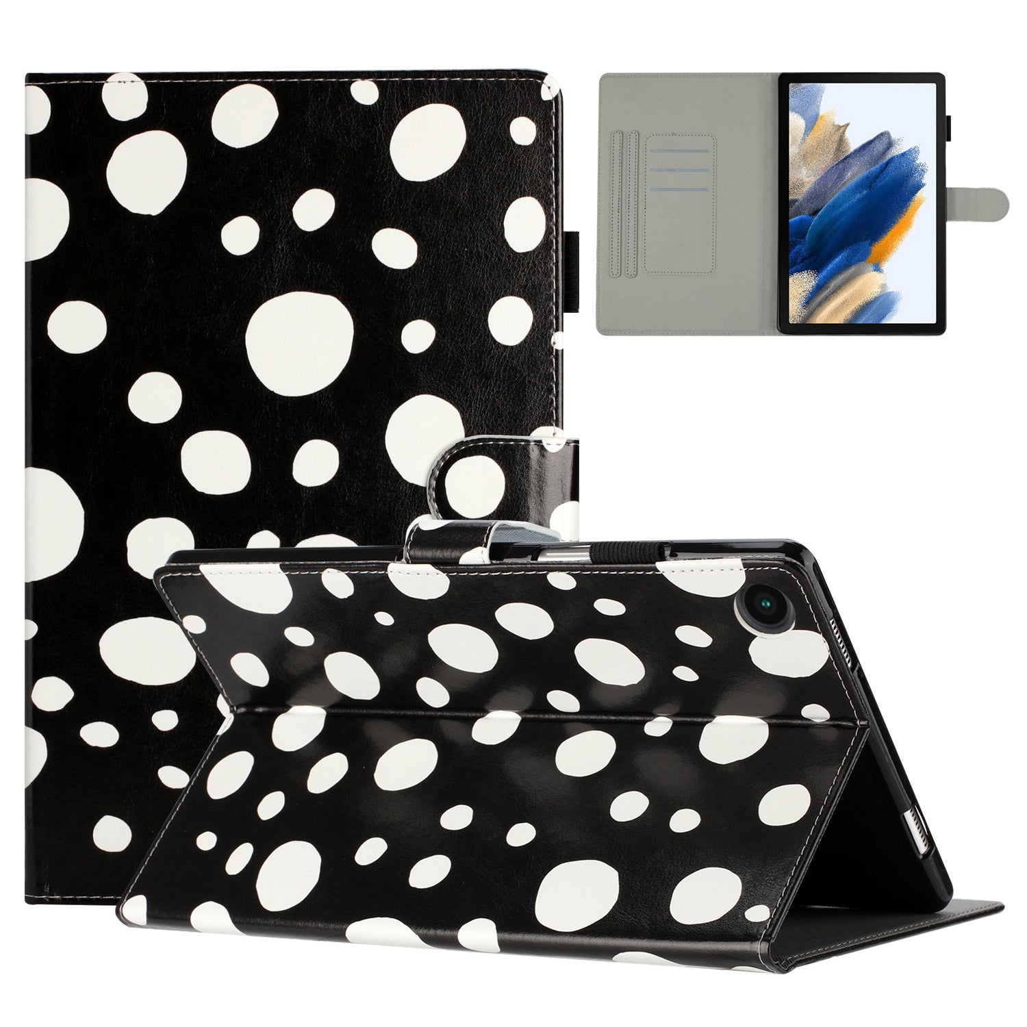 For Samsung Galaxy Tab A8 10.5 (2021) X200 / X205 Dots Pattern PU Leather Stand Case Card Holder Tablet Cover