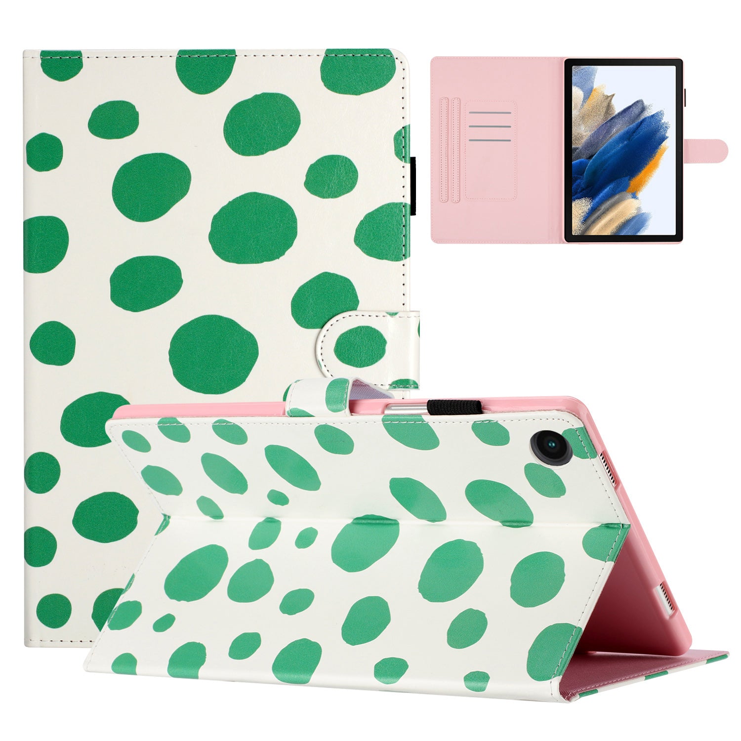 For Samsung Galaxy Tab A8 10.5 (2021) X200 / X205 Dots Pattern PU Leather Stand Case Card Holder Tablet Cover