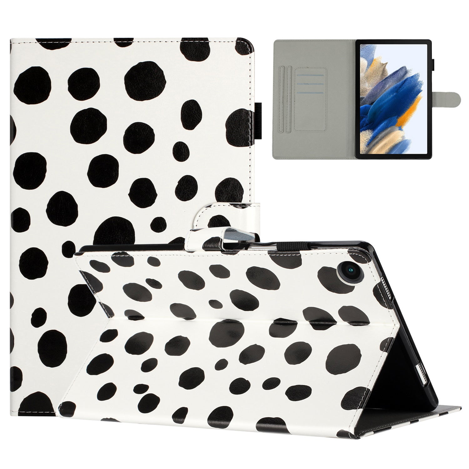 For Samsung Galaxy Tab A8 10.5 (2021) X200 / X205 Dots Pattern PU Leather Stand Case Card Holder Tablet Cover