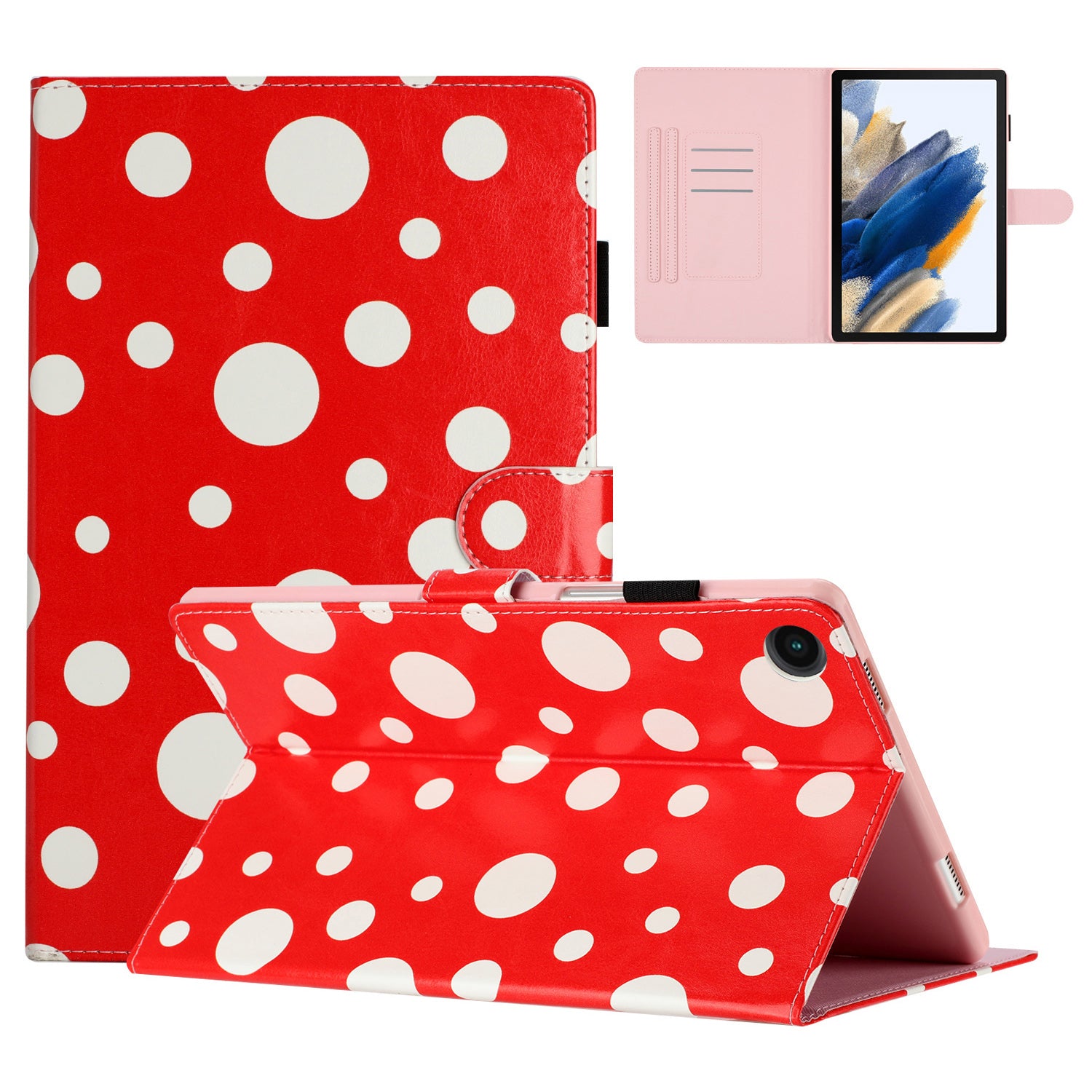 For Samsung Galaxy Tab A8 10.5 (2021) X200 / X205 Dots Pattern PU Leather Stand Case Card Holder Tablet Cover