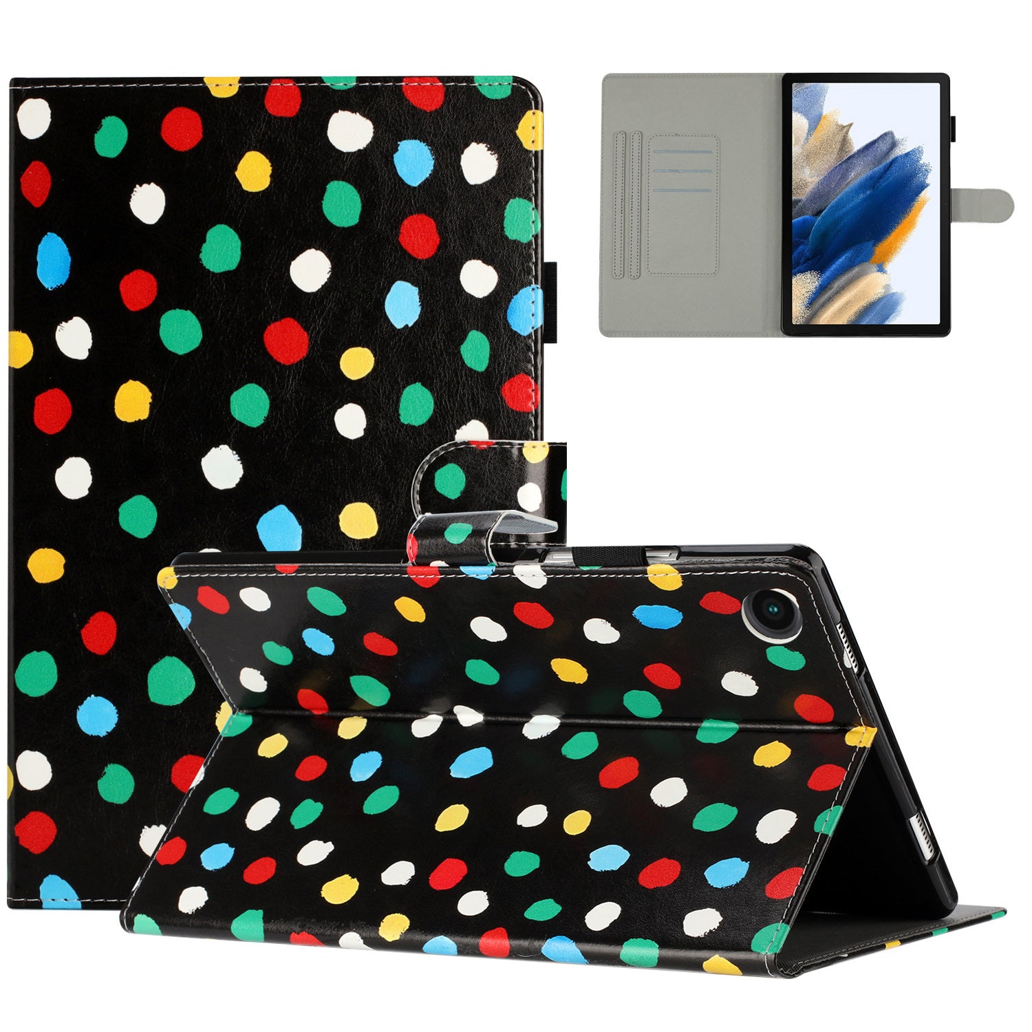 For Samsung Galaxy Tab A8 10.5 (2021) X200 / X205 Dots Pattern PU Leather Stand Case Card Holder Tablet Cover