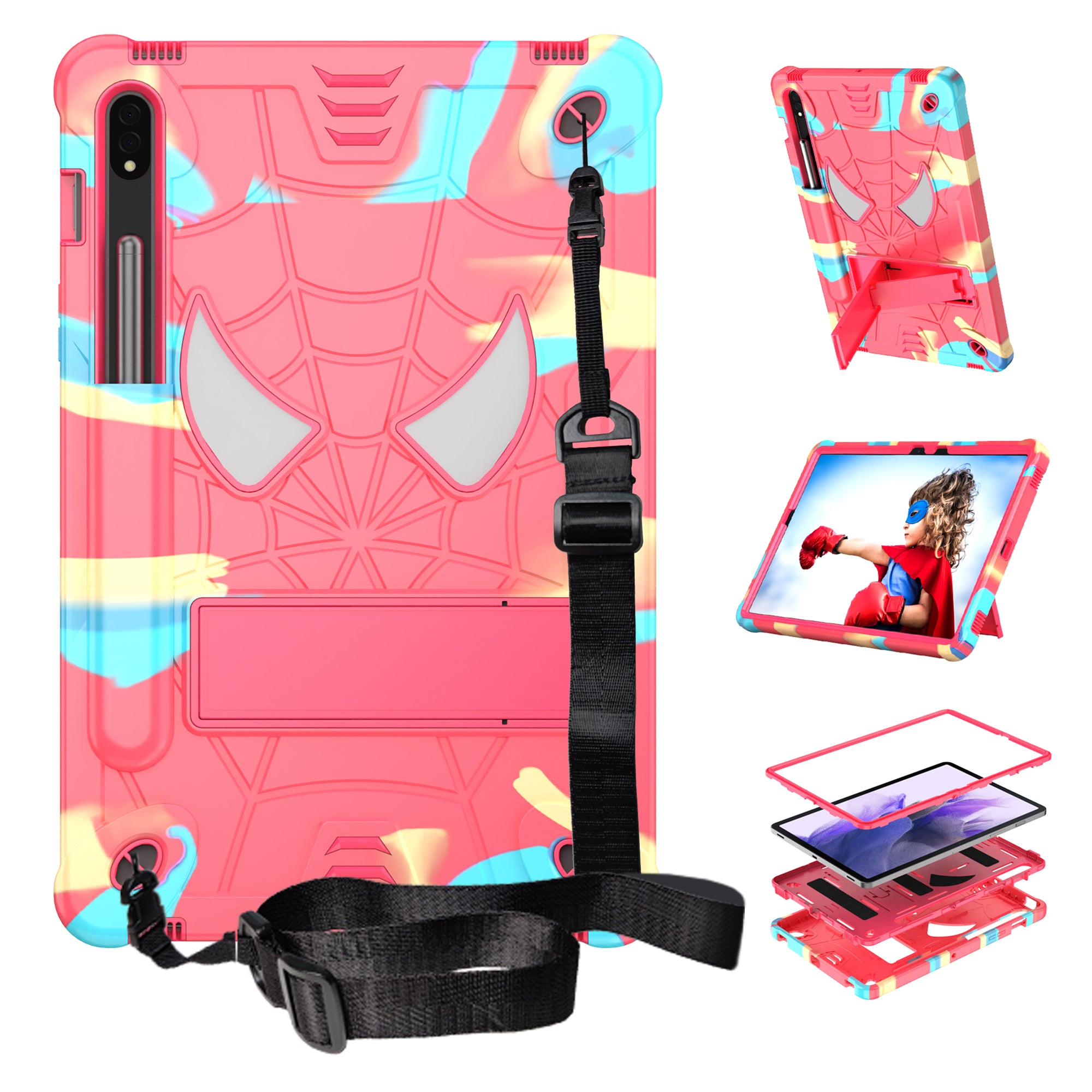 For Samsung Galaxy Tab S7 (T870 / 875) / Tab S8 Tablet Case Spider Style PC Silicone Kickstand Protective Cover