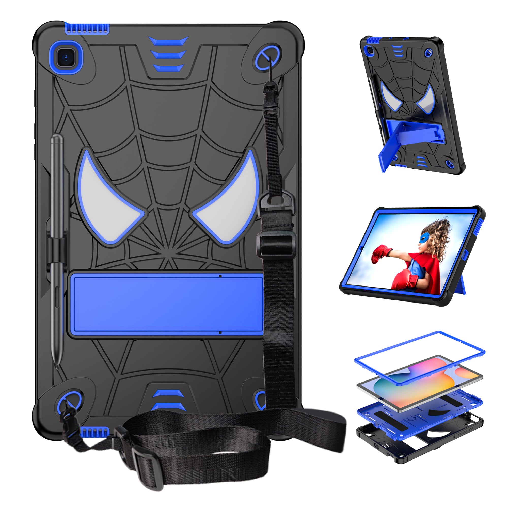 For Samsung Galaxy Tab S6 Lite / S6 Lite (2022) P610 / P613 / P615 / P617 / P619 Spider Web Texture Kickstand Case PC Silicone Tablet Cover
