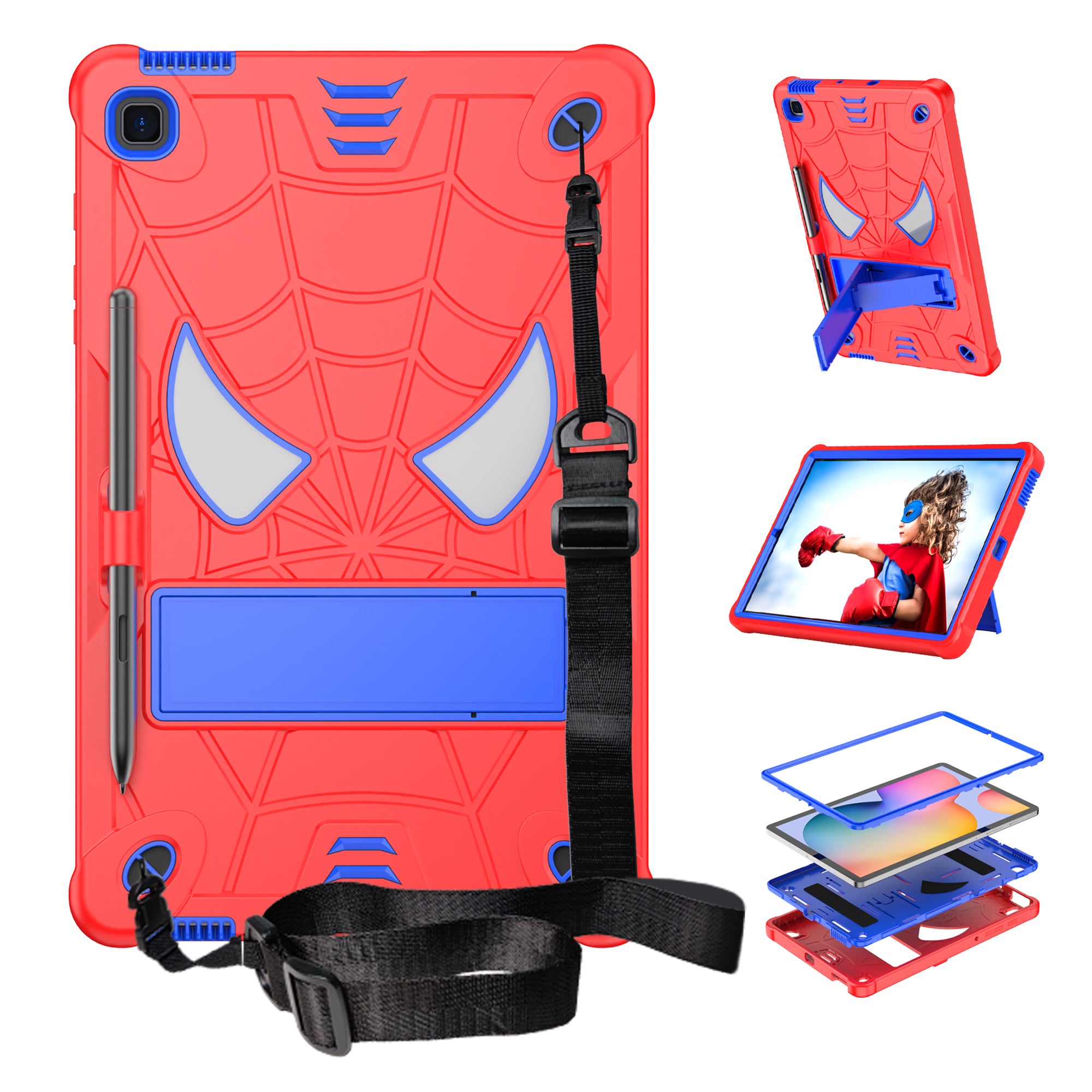 For Samsung Galaxy Tab S6 Lite / S6 Lite (2022) P610 / P613 / P615 / P617 / P619 Spider Web Texture Kickstand Case PC Silicone Tablet Cover