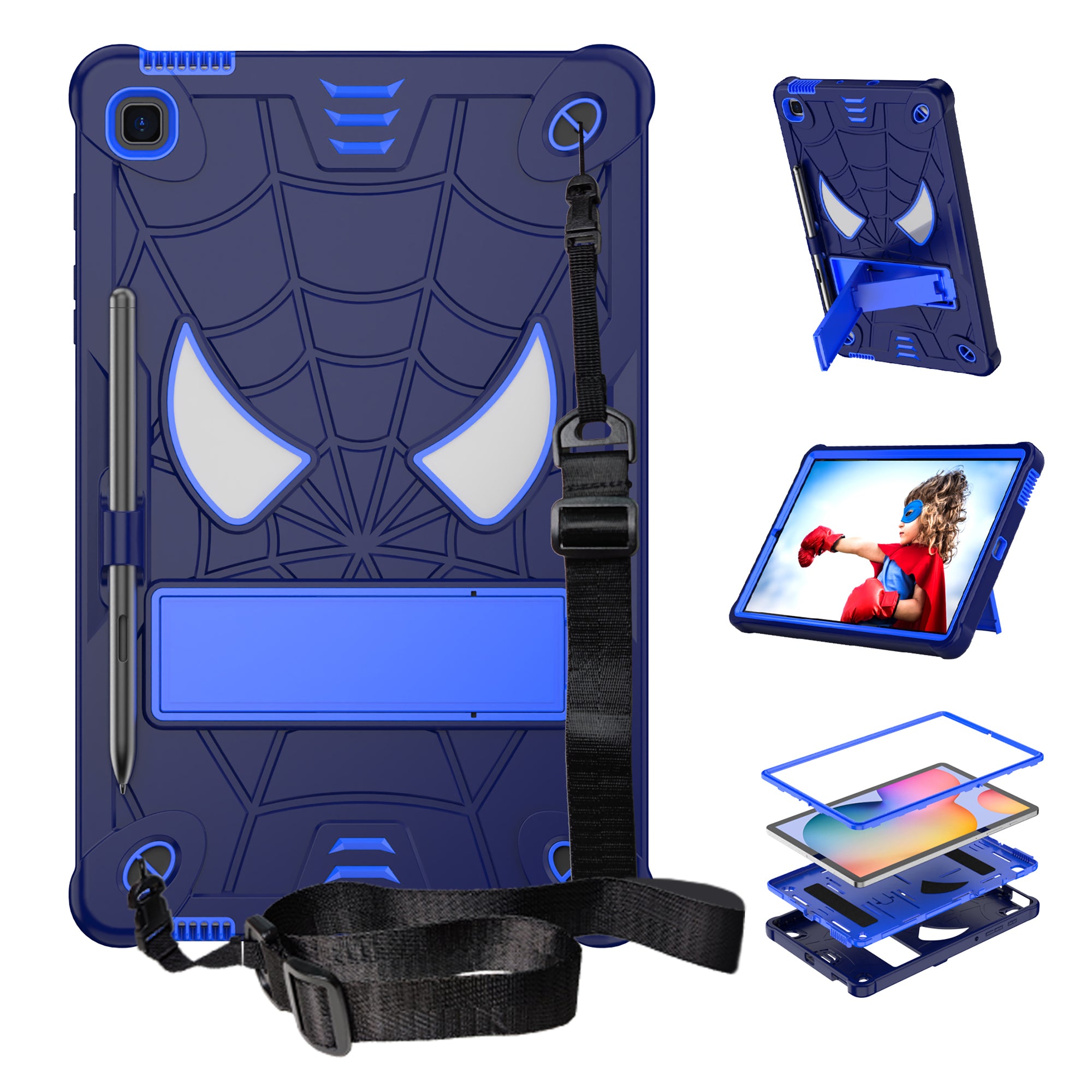 For Samsung Galaxy Tab S6 Lite / S6 Lite (2022) P610 / P613 / P615 / P617 / P619 Spider Web Texture Kickstand Case PC Silicone Tablet Cover
