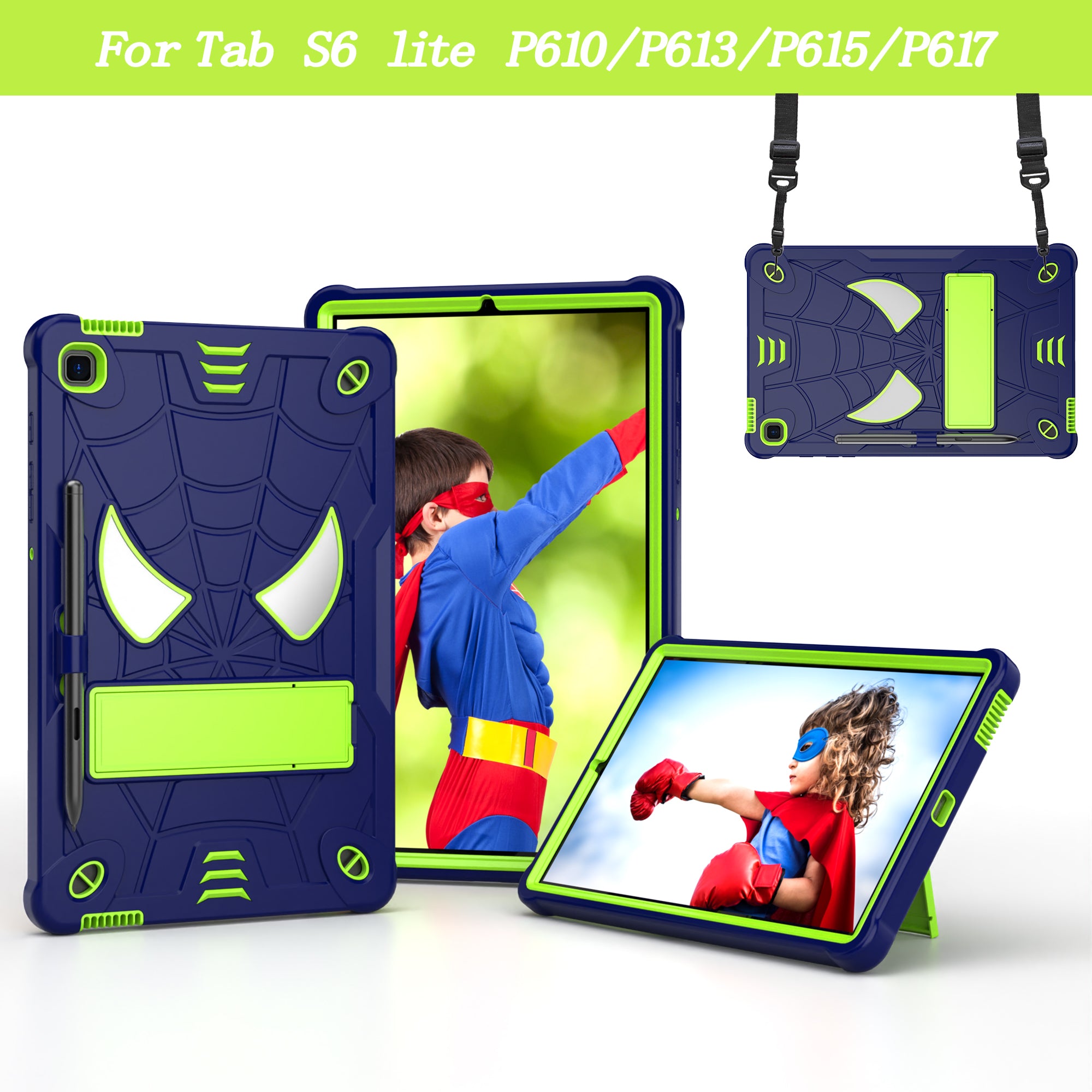 For Samsung Galaxy Tab S6 Lite / S6 Lite (2022) P610 / P613 / P615 / P617 / P619 Spider Web Texture Kickstand Case PC Silicone Tablet Cover
