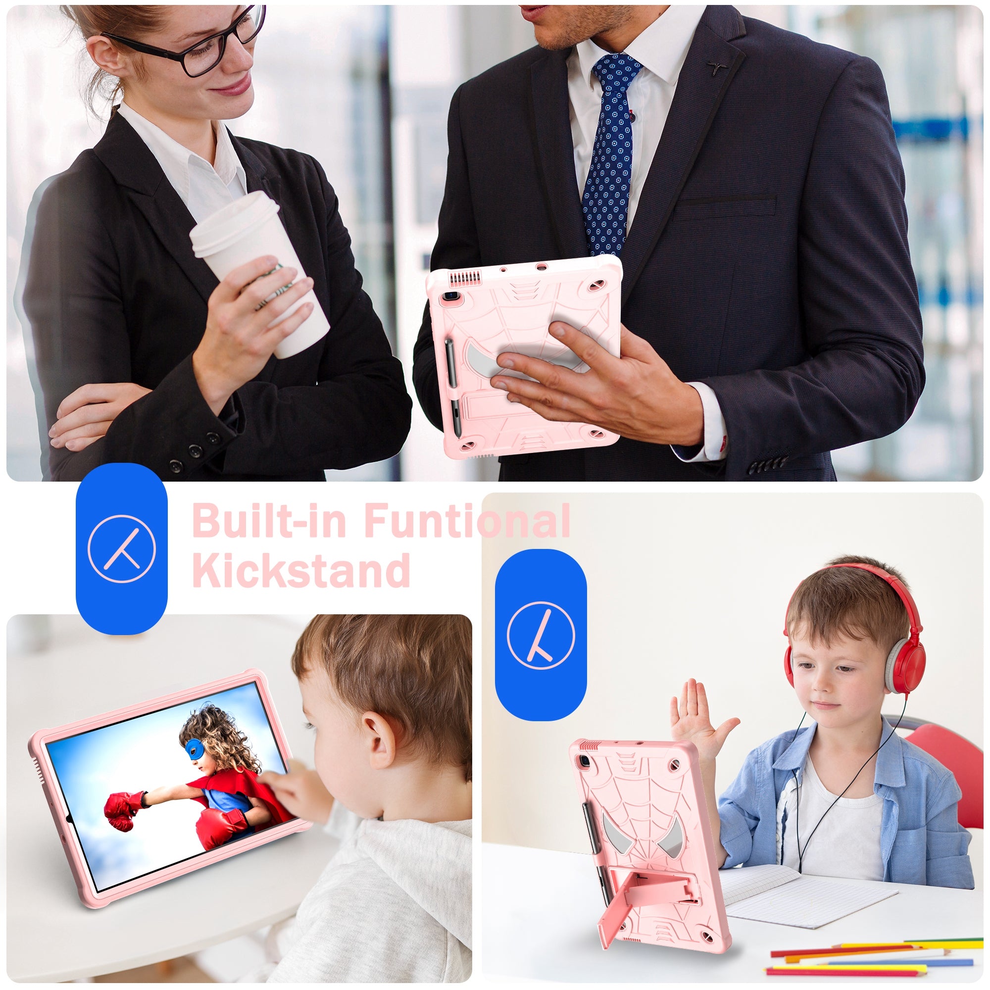 For Samsung Galaxy Tab S6 Lite / S6 Lite (2022) P610 / P613 / P615 / P617 / P619 Spider Web Texture Kickstand Case PC Silicone Tablet Cover