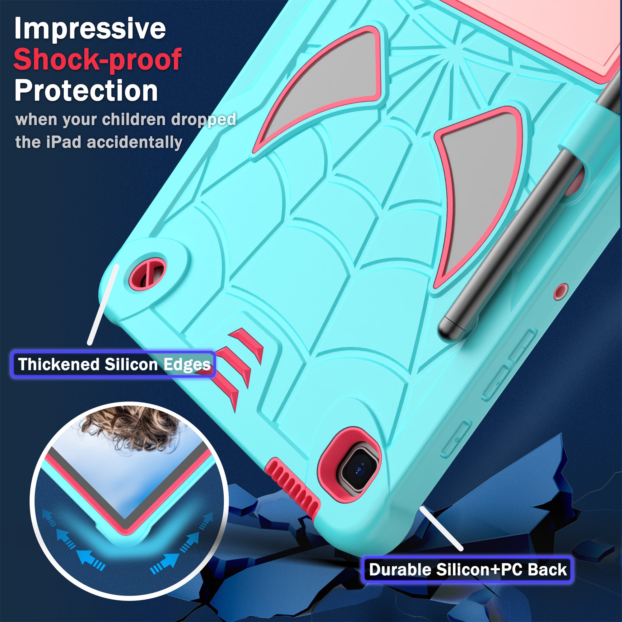 For Samsung Galaxy Tab S6 Lite / S6 Lite (2022) P610 / P613 / P615 / P617 / P619 Spider Web Texture Kickstand Case PC Silicone Tablet Cover