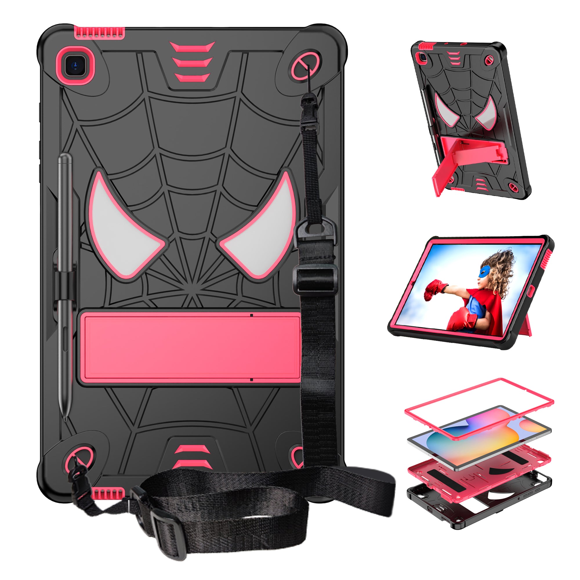 For Samsung Galaxy Tab S6 Lite / S6 Lite (2022) P610 / P613 / P615 / P617 / P619 Spider Web Texture Kickstand Case PC Silicone Tablet Cover