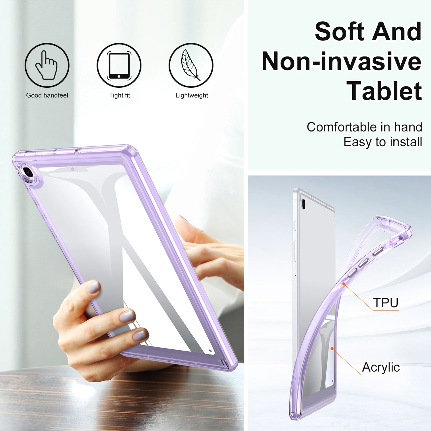 For Samsung Galaxy Tab A7 10.4 (2020) T500 / T505 Fall-proof Back Cover Transparent Acrylic TPU Tablet Case