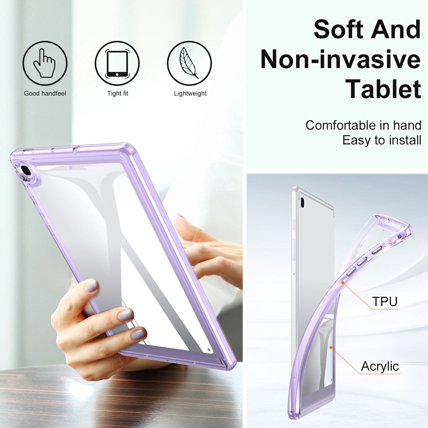 For Samsung Galaxy Tab S6 Lite P610/P615/Tab S6 Lite (2022) TPU Transparent Acrylic Tablet Case Fall-proof Cover
