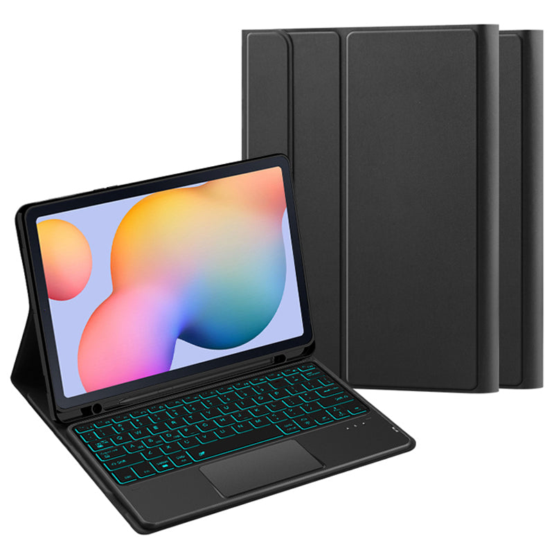 Pro Samsung Galaxy Tab S6 Lite PU kožené stojánkové pouzdro Odnímatelný touchpad Klávesnice s podsvícením a držákem pera