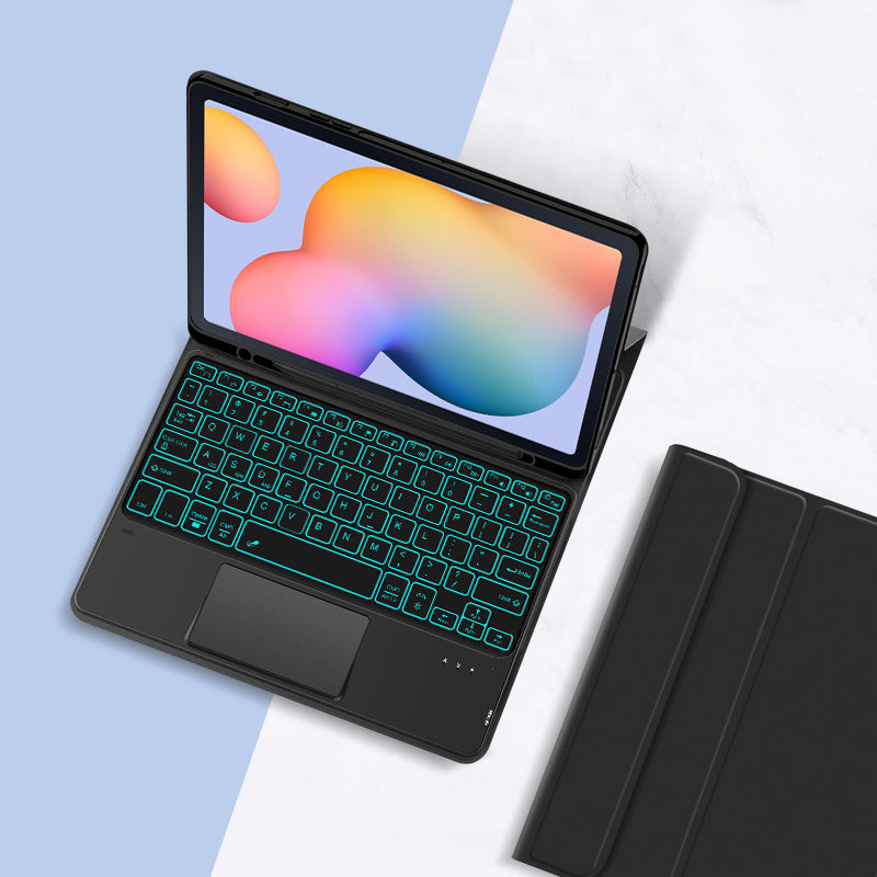 Pro Samsung Galaxy Tab S6 Lite PU kožené stojánkové pouzdro Odnímatelný touchpad Klávesnice s podsvícením a držákem pera
