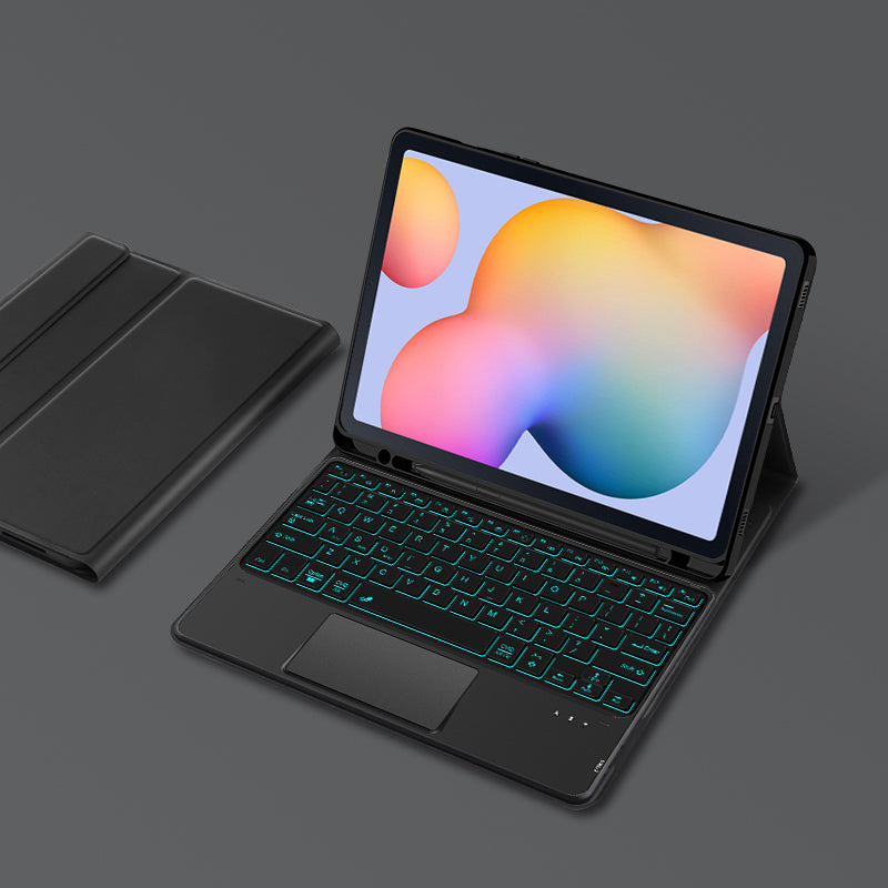 Pro Samsung Galaxy Tab S6 Lite PU kožené stojánkové pouzdro Odnímatelný touchpad Klávesnice s podsvícením a držákem pera