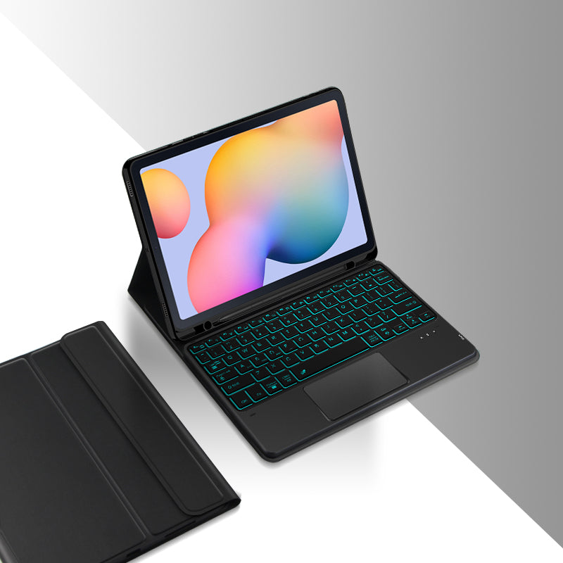 Pro Samsung Galaxy Tab S6 Lite PU kožené stojánkové pouzdro Odnímatelný touchpad Klávesnice s podsvícením a držákem pera