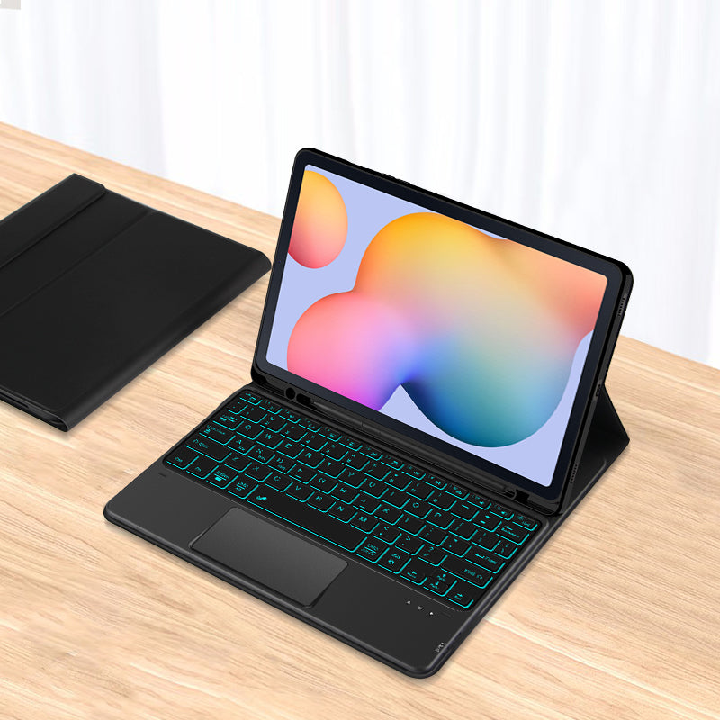 Pro Samsung Galaxy Tab S6 Lite PU kožené stojánkové pouzdro Odnímatelný touchpad Klávesnice s podsvícením a držákem pera