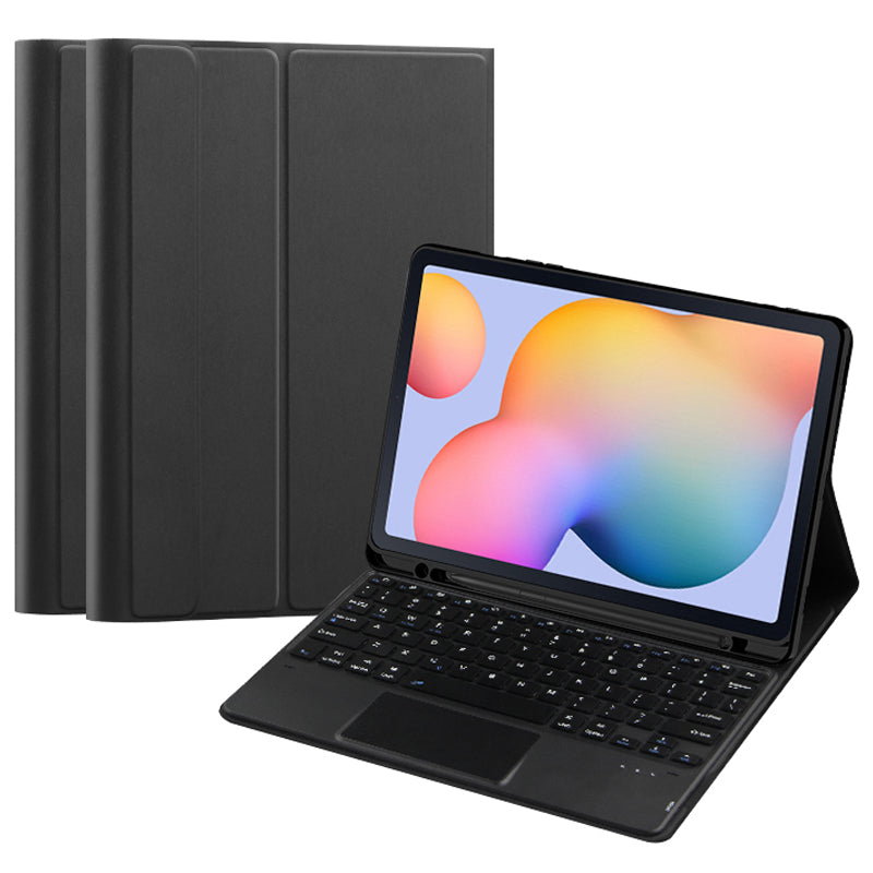For Samsung Galaxy Tab S6 Lite PU Leather Stand Case + Detachable BT Keyboard Built-in Touchpad and Pen Slot
