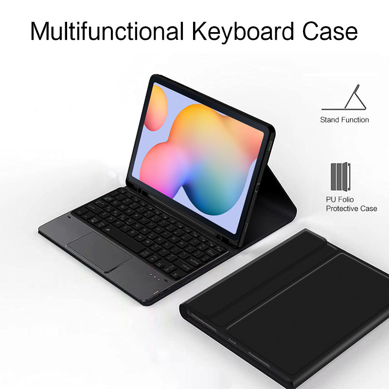 Pro Samsung Galaxy Tab S6 Lite PU kožené pouzdro na stojan + odnímatelná klávesnice BT Vestavěný touchpad a slot pro pero