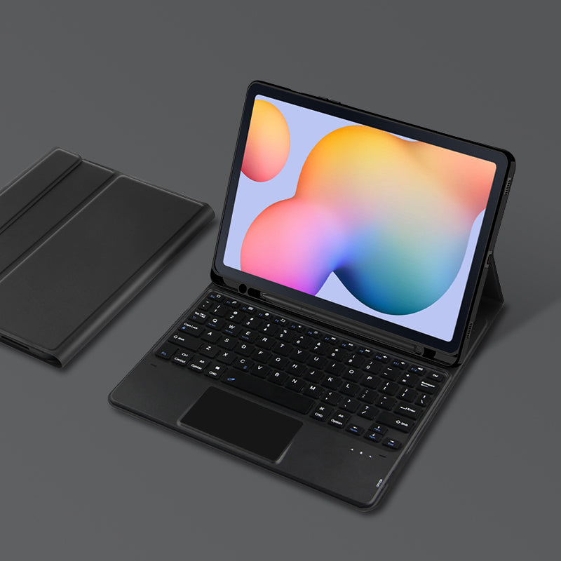 Pro Samsung Galaxy Tab S6 Lite PU kožené pouzdro na stojan + odnímatelná klávesnice BT Vestavěný touchpad a slot pro pero