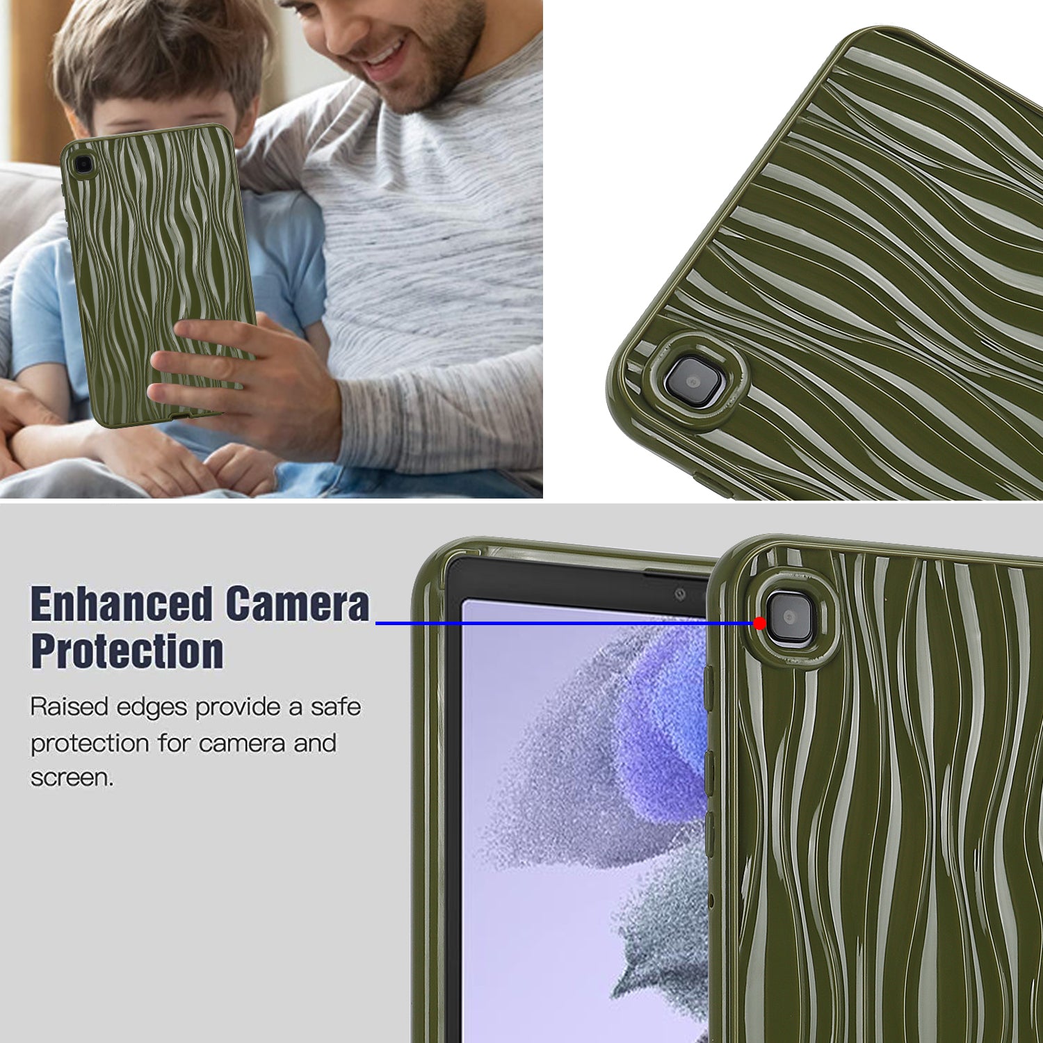 For Samsung Galaxy Tab A7 Lite 8.7-inch T225 T220 Water Ripple Texture Case Solid Color TPU Tablet Cover