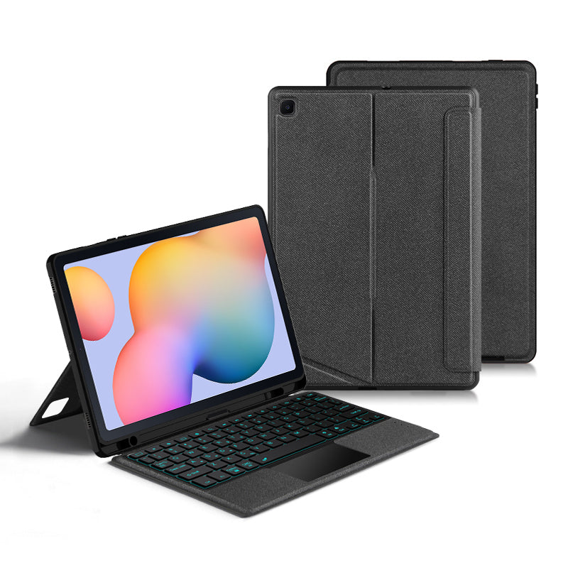 For Samsung Galaxy Tab S6 Lite PU Leather Stand Case Cover with Removable Touchpad Backlit Keyboard