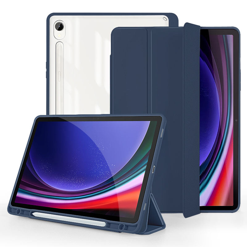For Samsung Galaxy Tab S9 Protective Tablet Case Tri-Fold Stand PC TPU PU Clear Back Flip Cover
