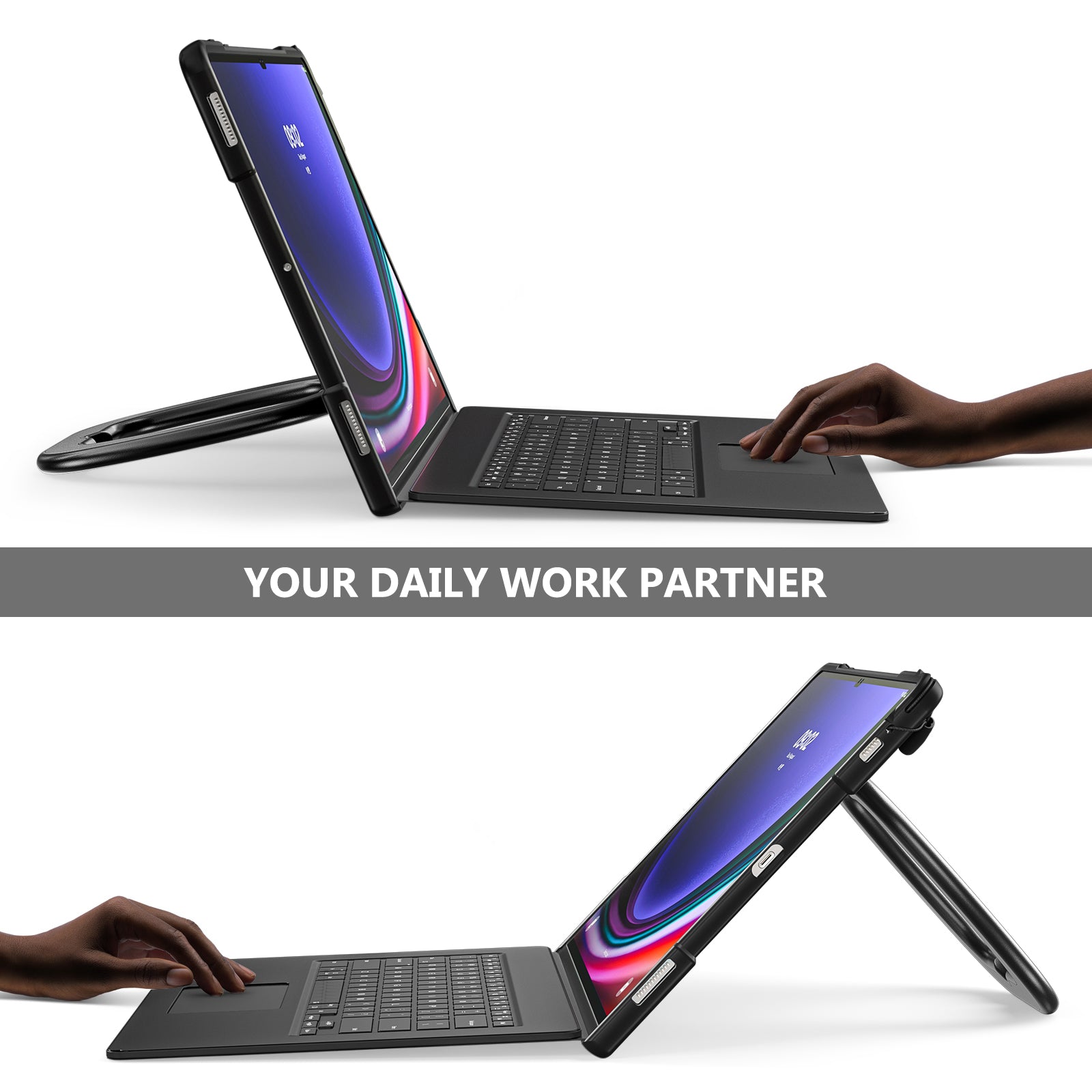 For Samsung Galaxy Tab S8 Ultra X900 / X906 / S9 Ultra X910 Style-B Tablet Case Hand Grip Kickstand PC + TPU Tablet Cover