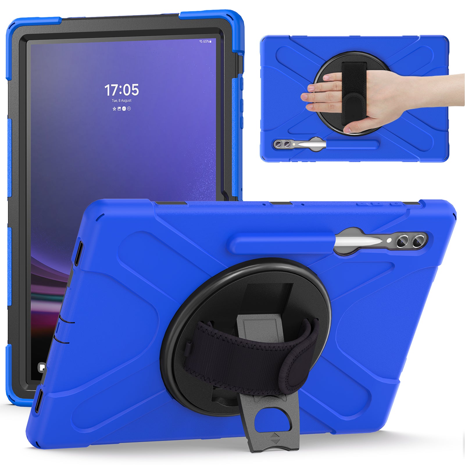 For Samsung Galaxy Tab S9 Ultra X910 S8 Ultra X900 X906 PC Silicone Kickstand Tablet Case with Hand Band