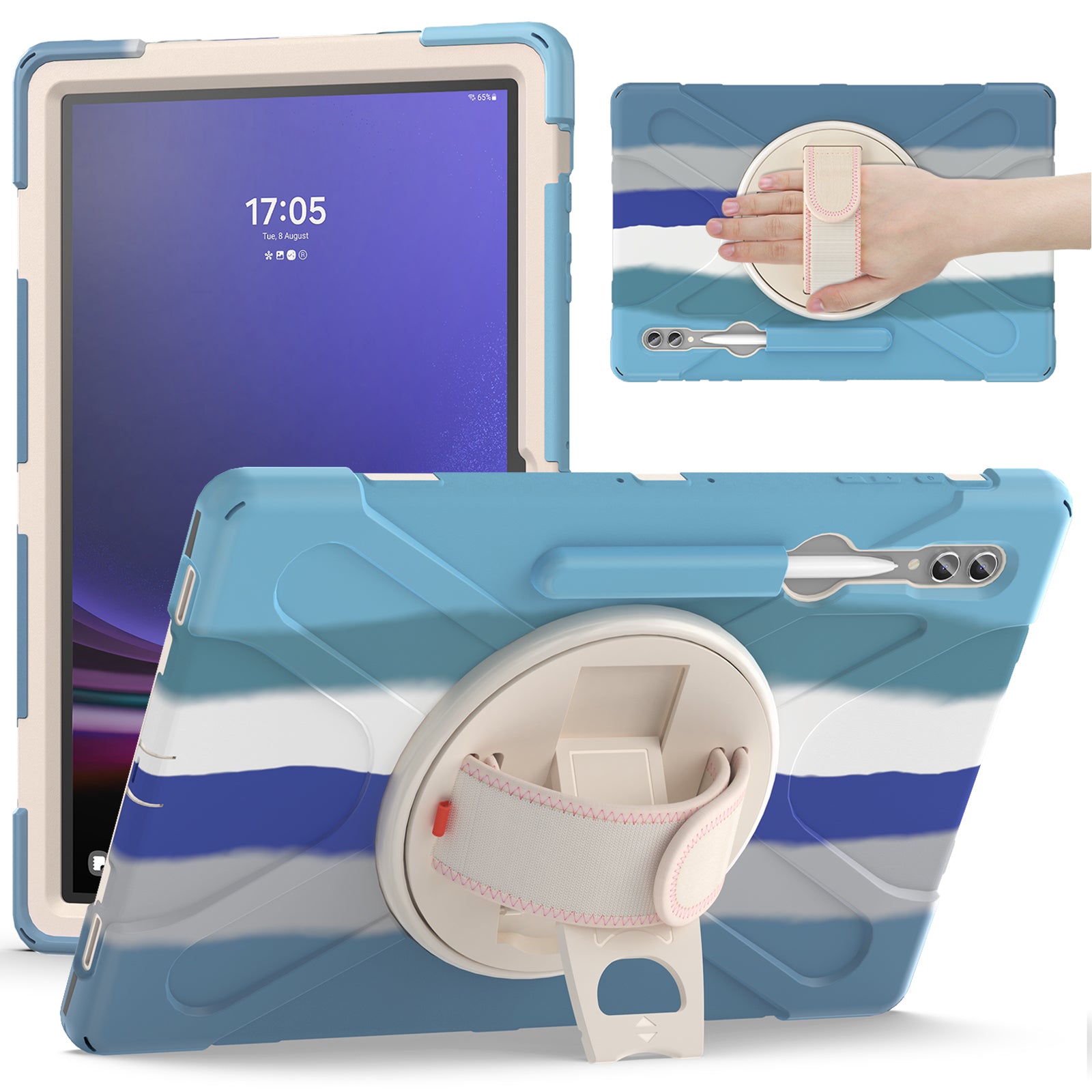 For Samsung Galaxy Tab S9 Ultra X910 S8 Ultra X900 X906 PC Silicone Kickstand Tablet Case with Hand Band