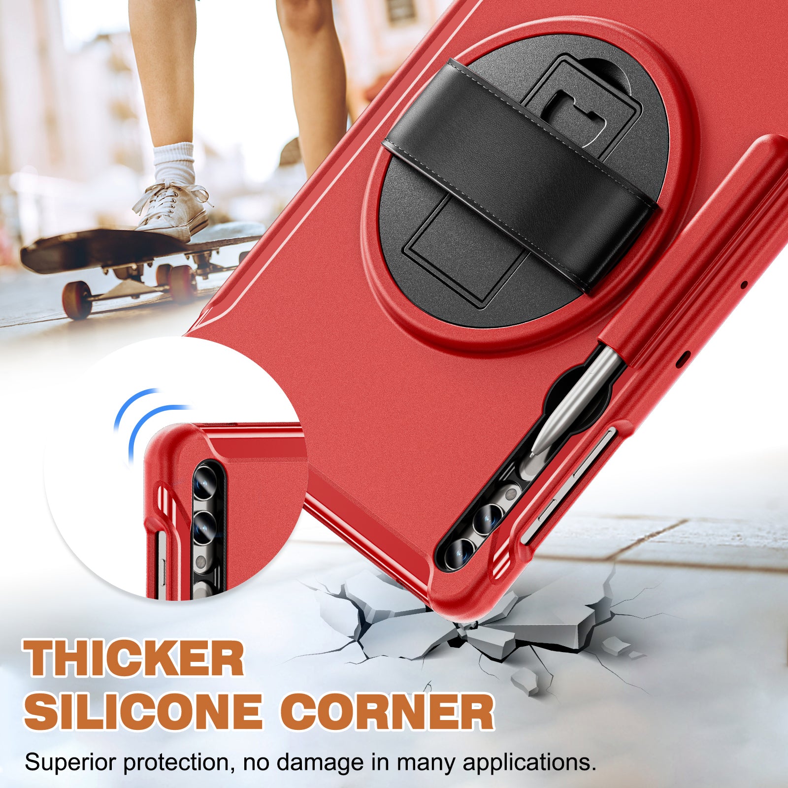 For Samsung Galaxy Tab S7 T970 Tab S7 FE T730 Tab S8 X800 Tab S9 X810 Case Pen Holder PC TPU Tablet Kickstand Cover