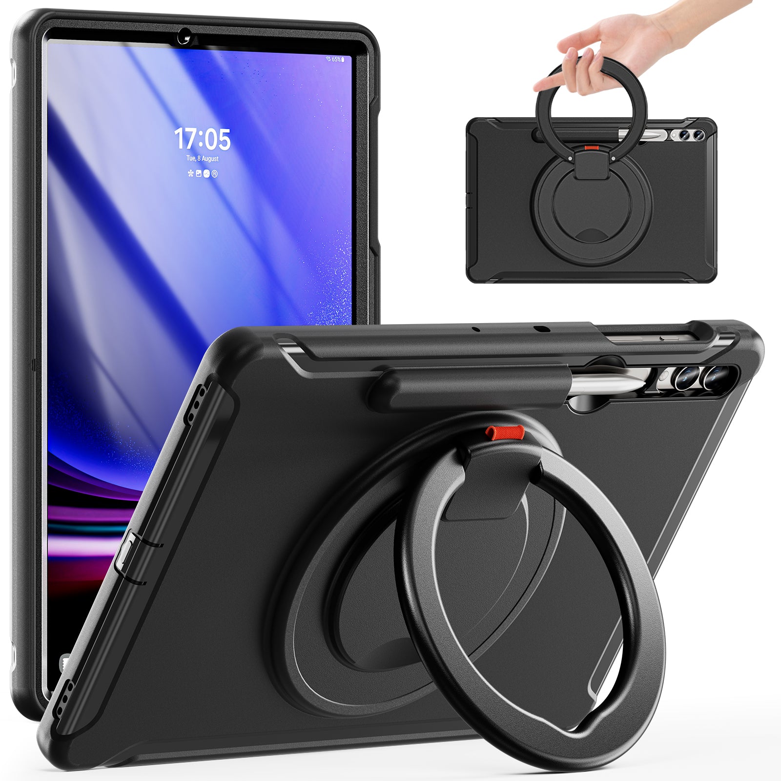 For Samsung Galaxy Tab S7 T970 Tab S7 FE T730 Tab S8 X800 Tab S9 X810 Case PC TPU Rotating Kickstand Tablet Cover with Pen Holder