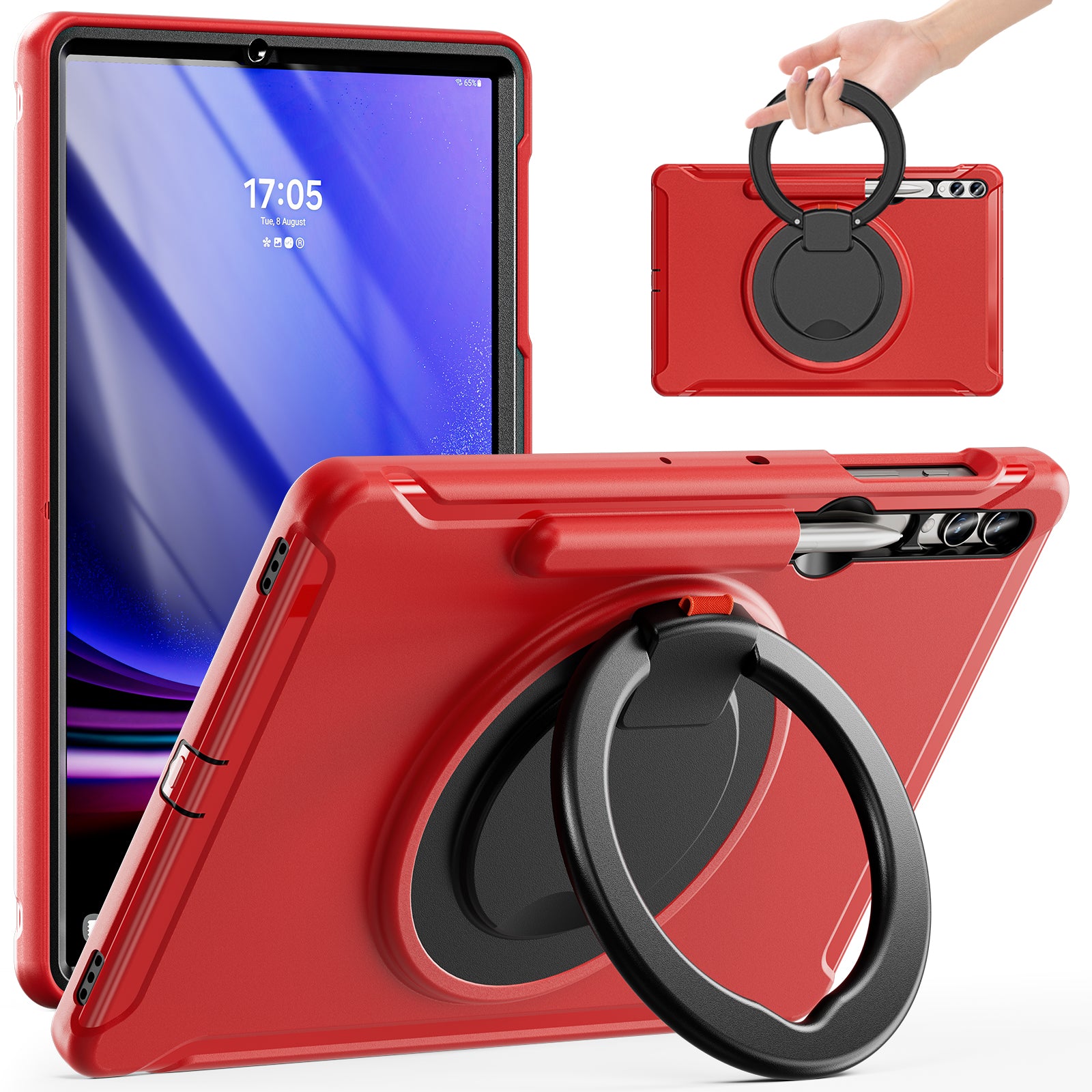 For Samsung Galaxy Tab S7 T970 Tab S7 FE T730 Tab S8 X800 Tab S9 X810 Case PC TPU Rotating Kickstand Tablet Cover with Pen Holder