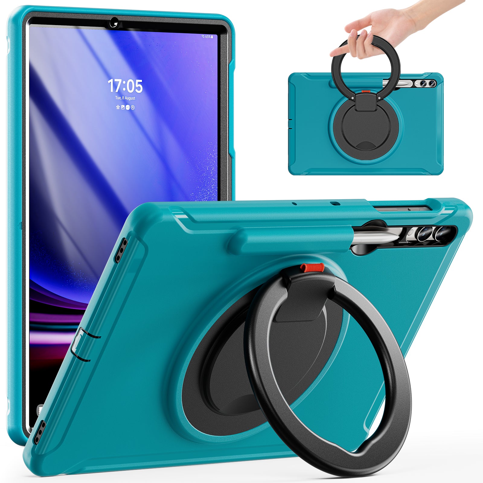 For Samsung Galaxy Tab S7 T970 Tab S7 FE T730 Tab S8 X800 Tab S9 X810 Case PC TPU Rotating Kickstand Tablet Cover with Pen Holder