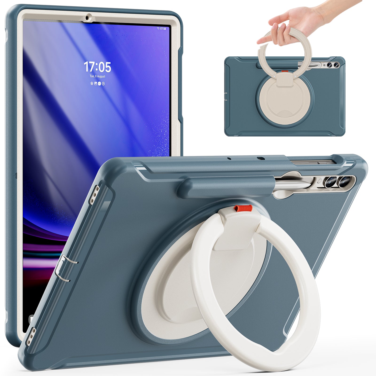 For Samsung Galaxy Tab S7 T970 Tab S7 FE T730 Tab S8 X800 Tab S9 X810 Case PC TPU Rotating Kickstand Tablet Cover with Pen Holder